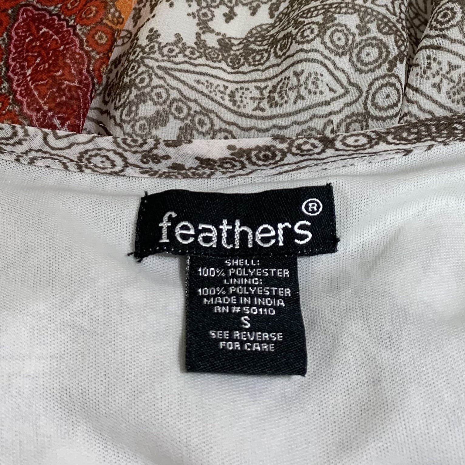 Feathers Dress Womens Small White Taupe Multicolor Boho Paisley Floral Pullover