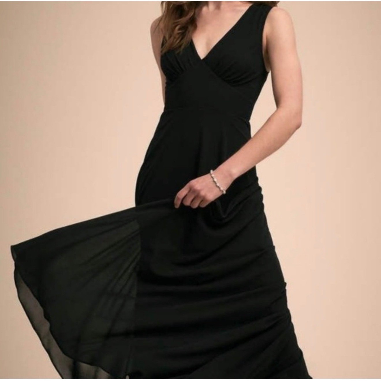 BHLDN Black V-Neck Pleated Bodice Maxi Dress Sleeveless Formal Gown Small NEW