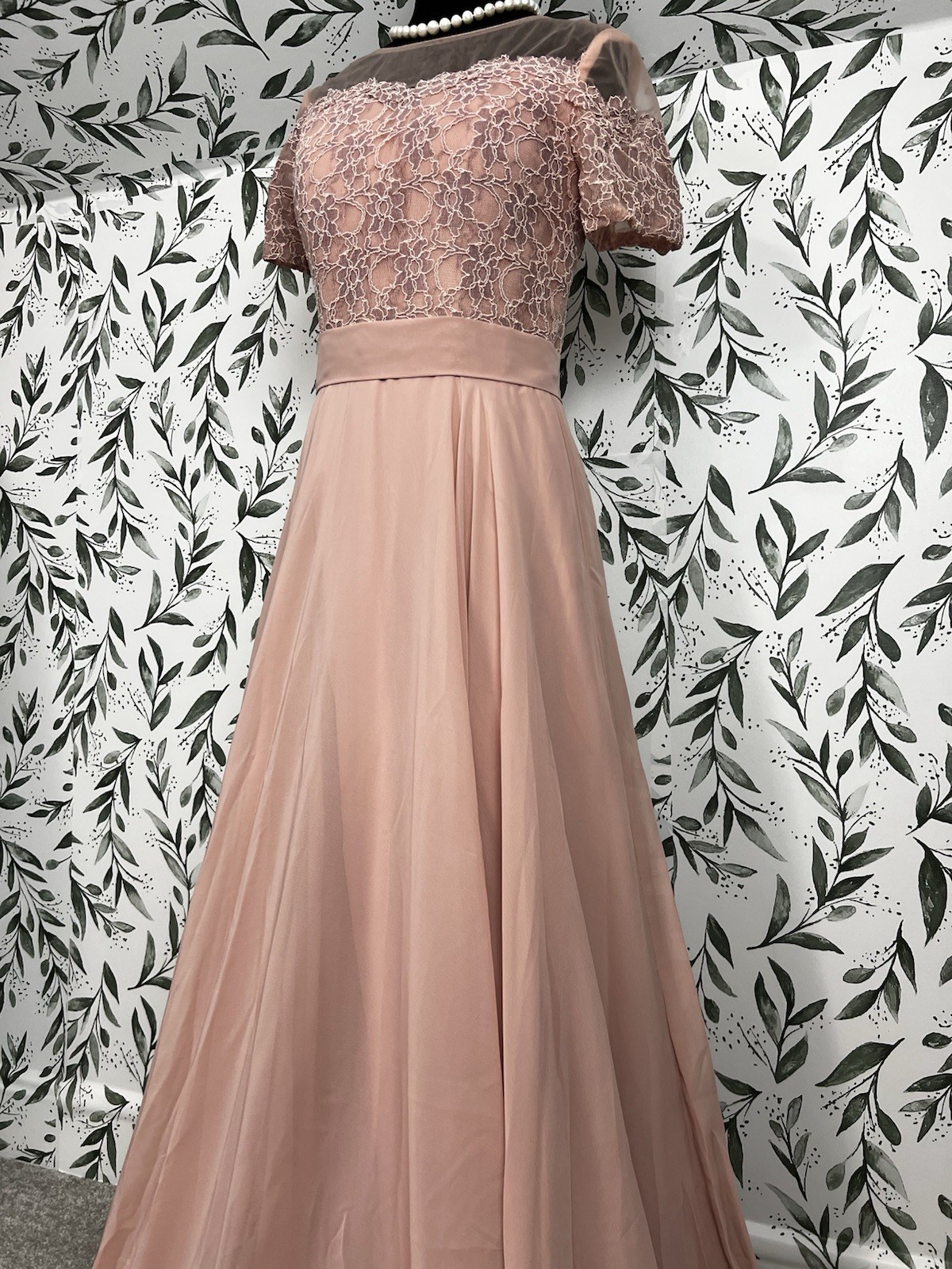Elegant Blush Pink Lace Evening Gown Prom wedding Guest Sz S 6 NWT Bridesmaid #E