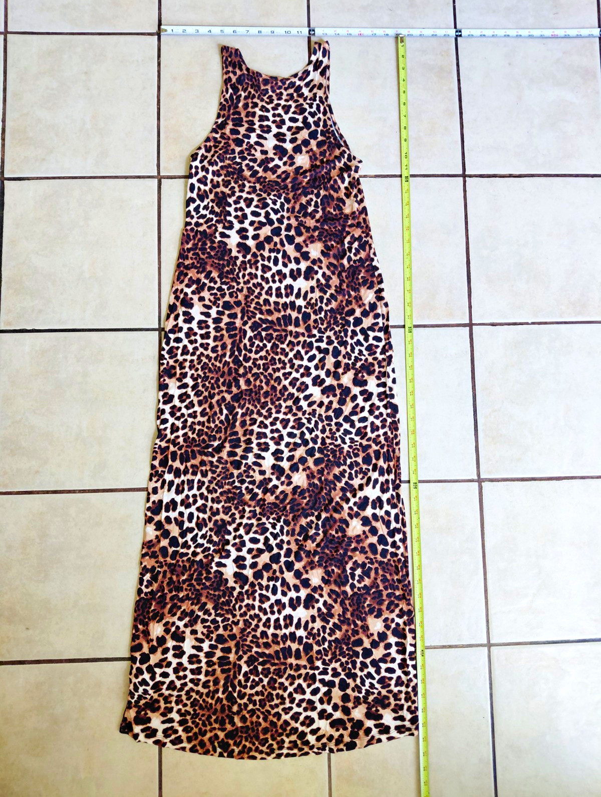 H&M Leopard Animal Print Sleeveless Tank Dress Long Maxi Pullover Round Neck S