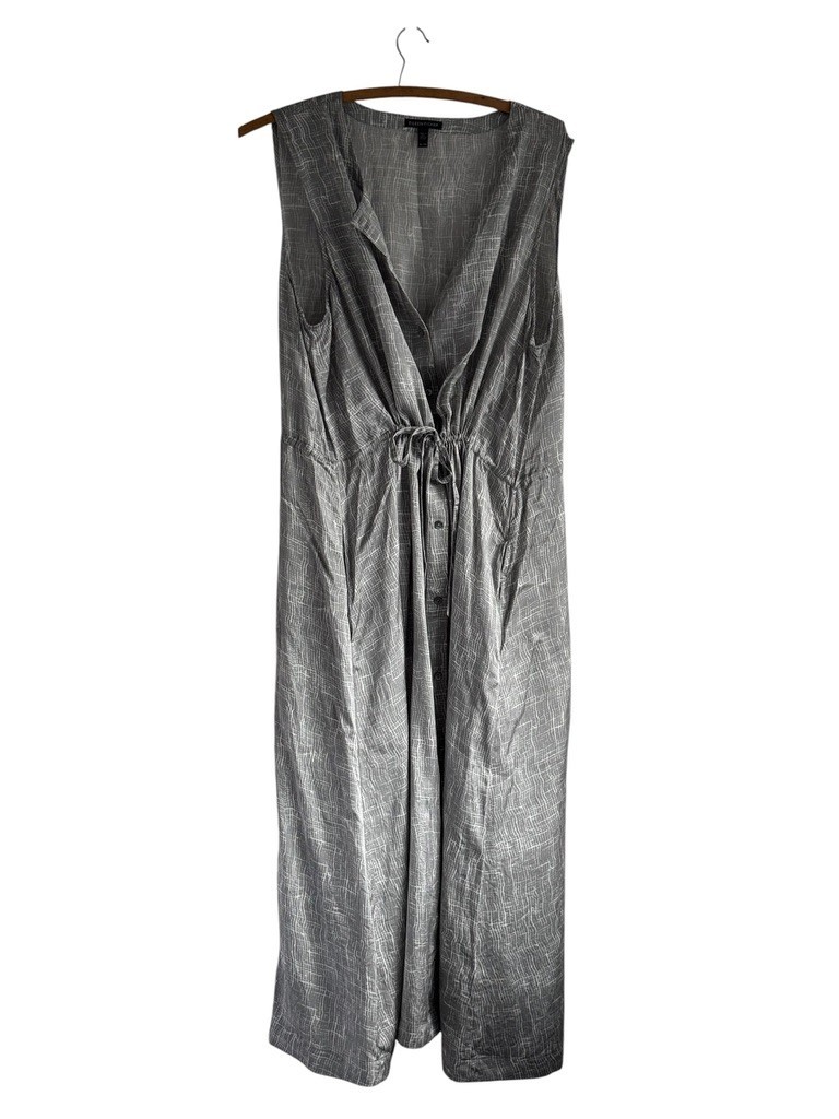 Eileen Fisher Silk and Organic Button Front Drawstring Dress Artsy Lagenlook XL