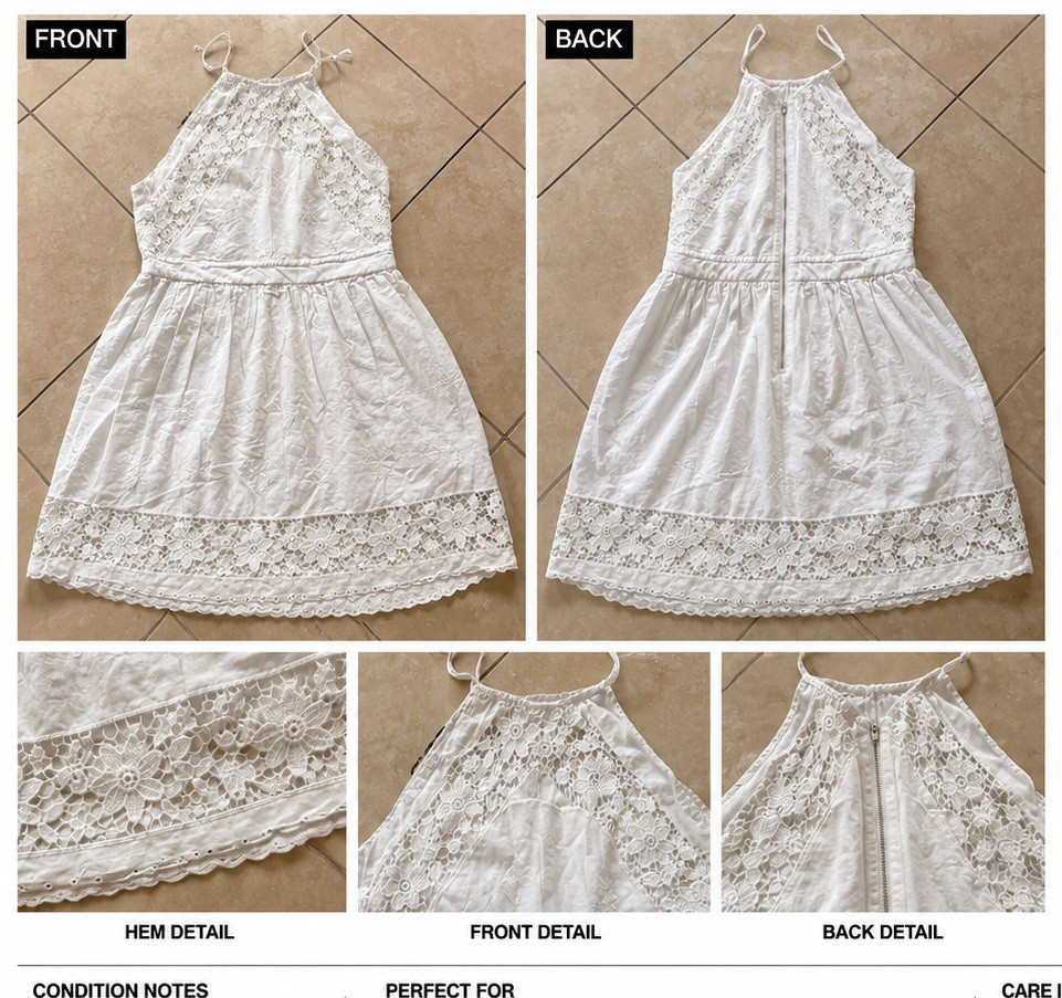 Lilyful White Lace Halter Lined A-Line Dress, One Size Fits S-M