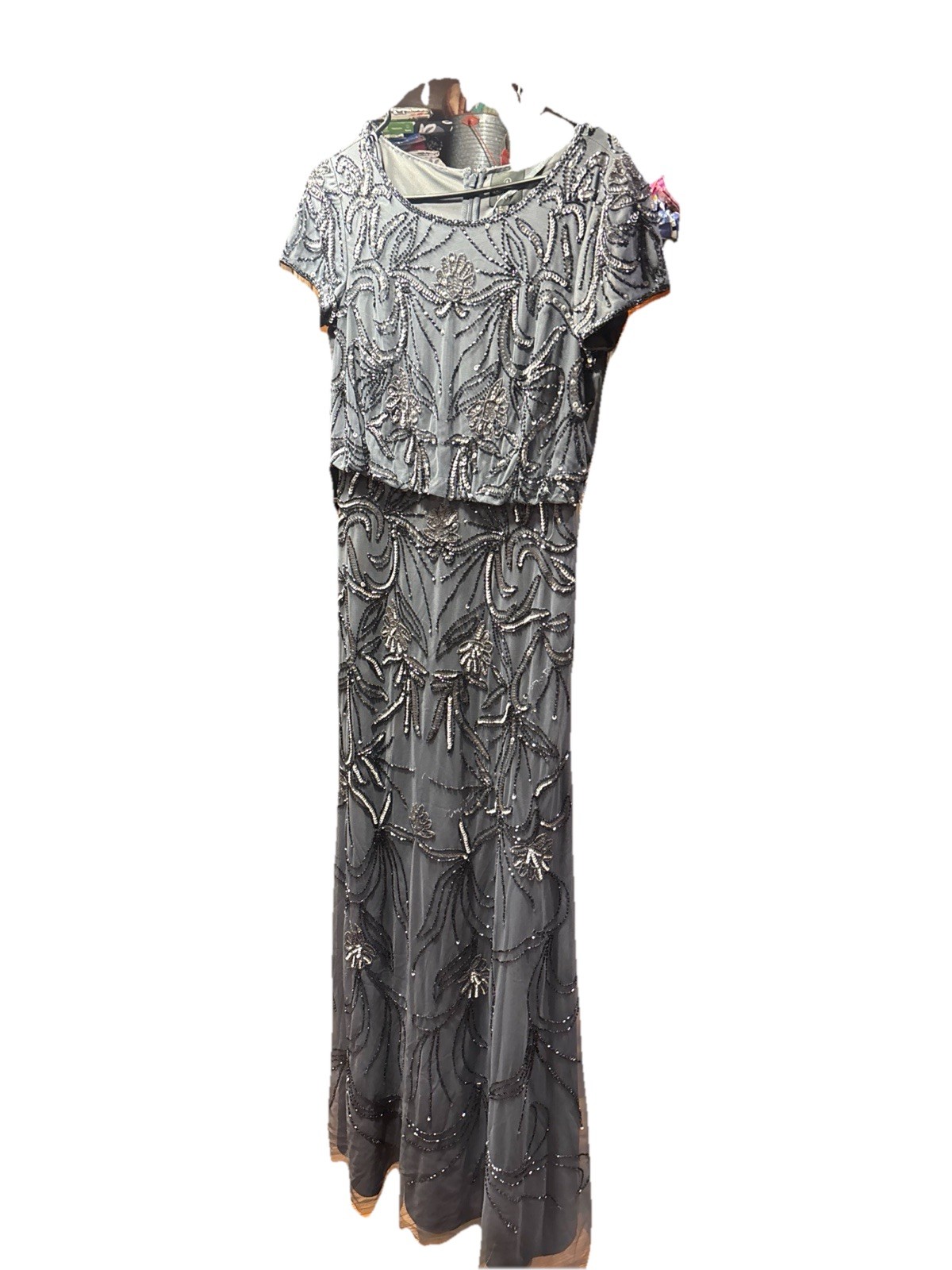 Adrianna Papell Beaded Gown Dusty Blue Size 8 See Description, And Pictures