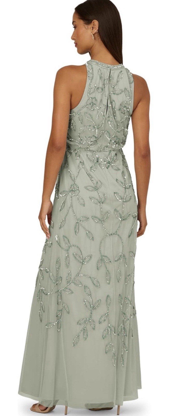 Adrianna Papell Blouson Beaded Long Mermaid Gown Size 14 Aquadust NWT $199