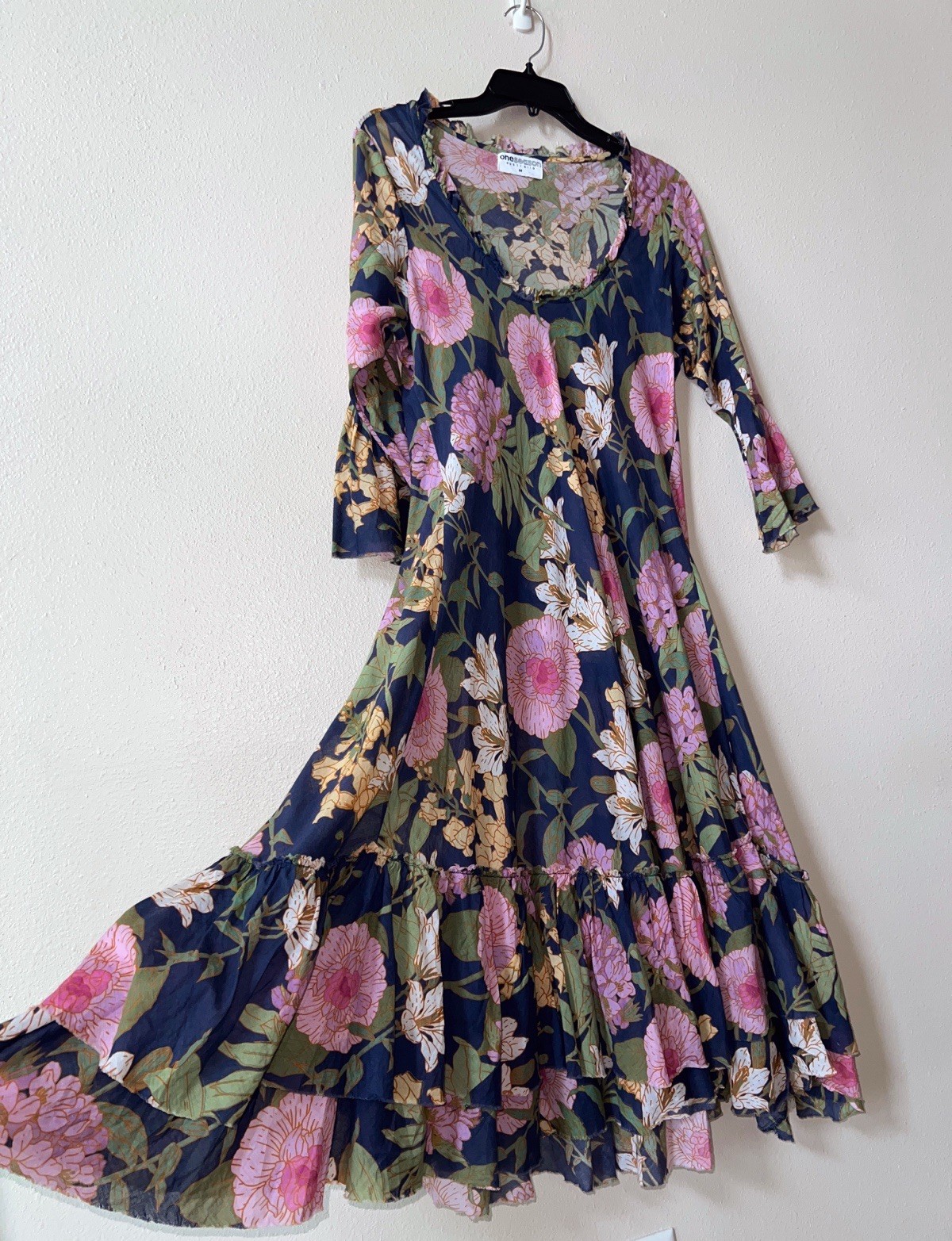 ONE SEASON Australia Valentina Cotton Dress Medium Midi Floral St Barts Boho