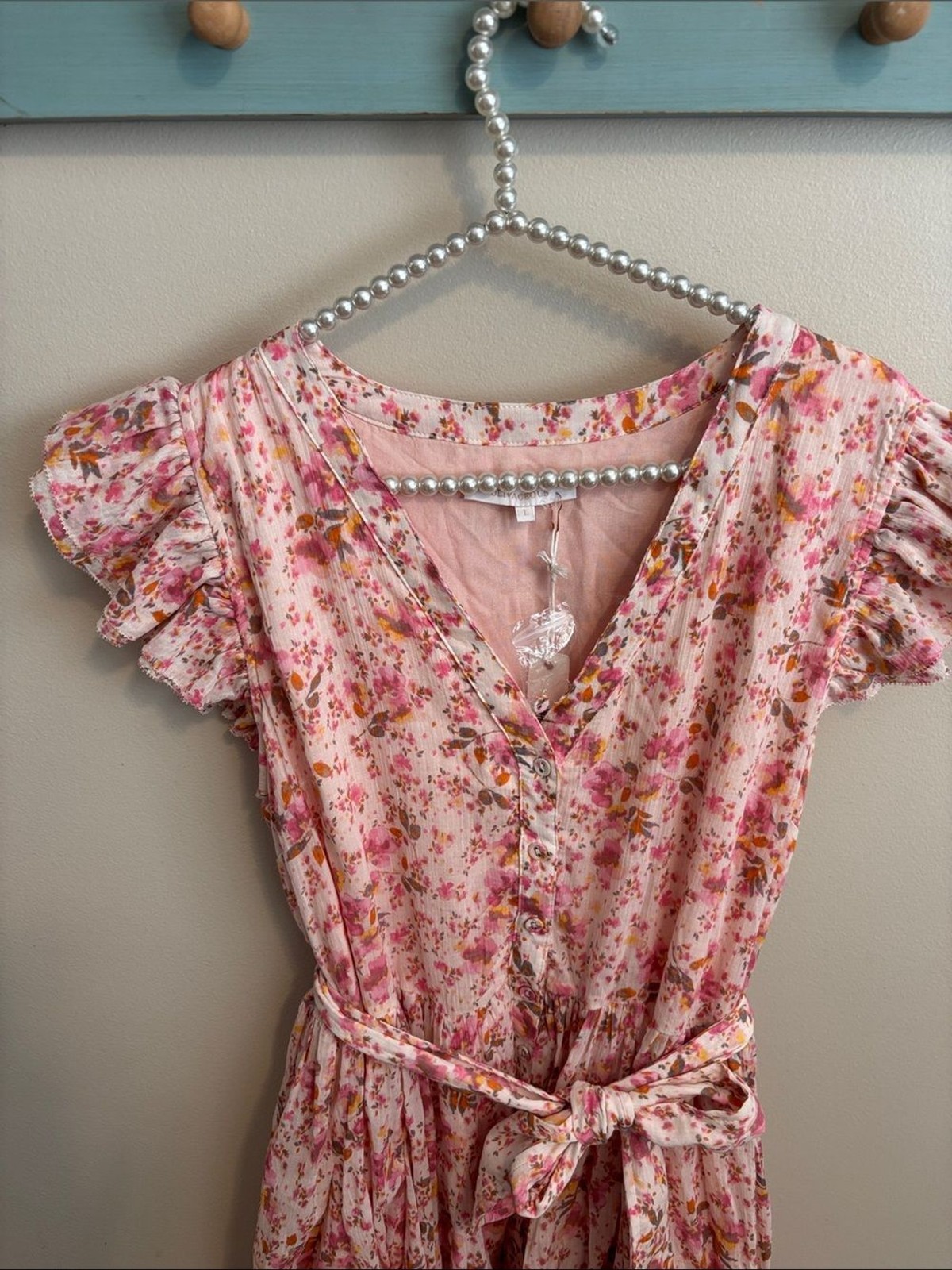 NEW Olivaceous Pink Floral Print button up dress size large