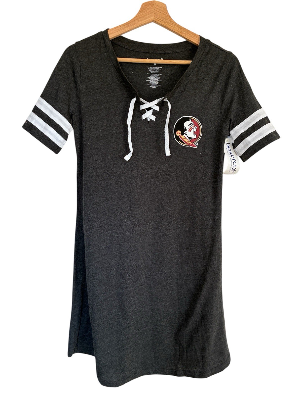 FSU Seminoles T Shirt Dress Football Lace Up Lightweight Jersey Medium NWT