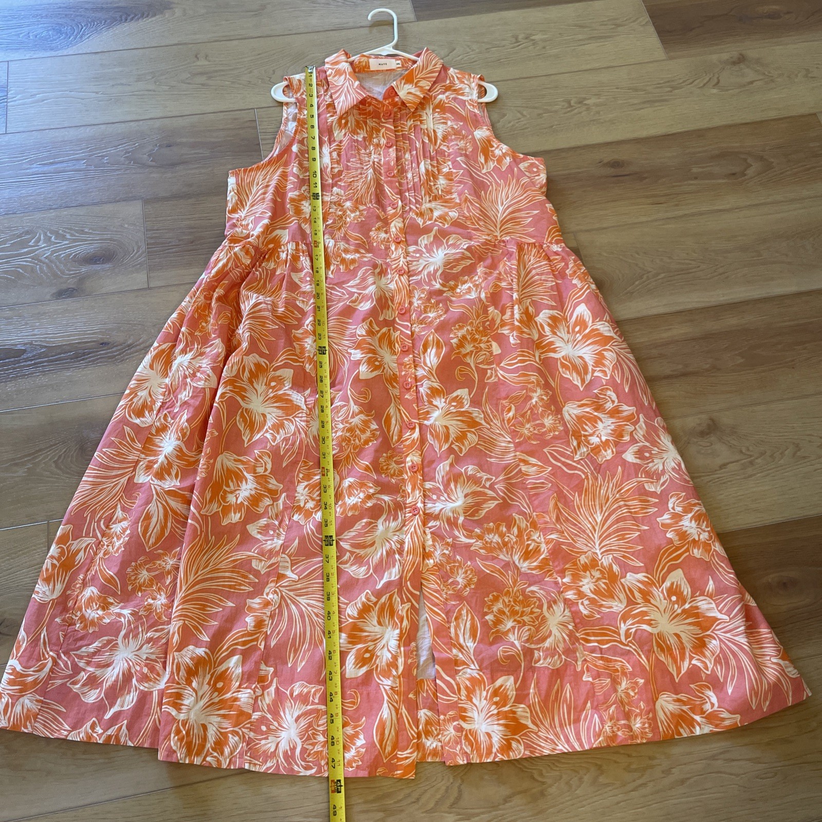 MAYE Corinne Dress Sleeveless Midi Collared Pockets Pin-tuck Floral Cotton2XL