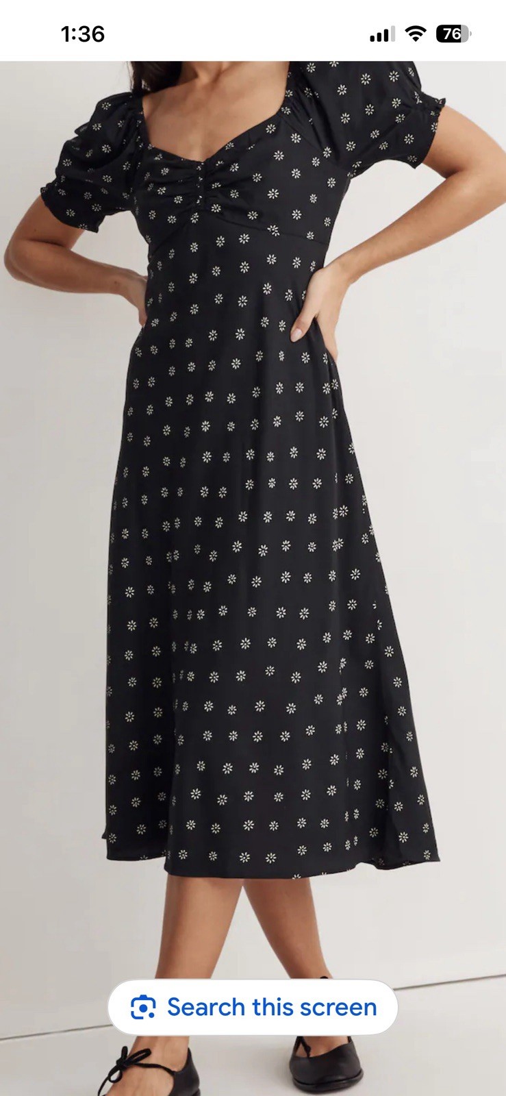 Madewell Puffed Sleeve Midi Dress Back Stardot Print sz 0 Sweetheart Neck Nice!