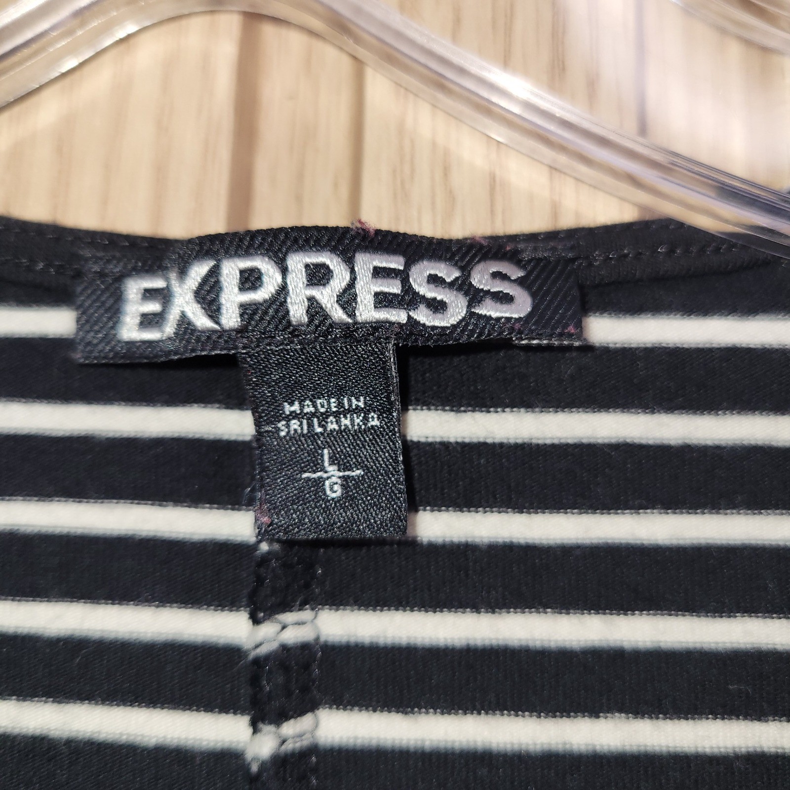 Express Womens Black White Striped Lace Up V-Neck Long Sleeve Sheath Dress L