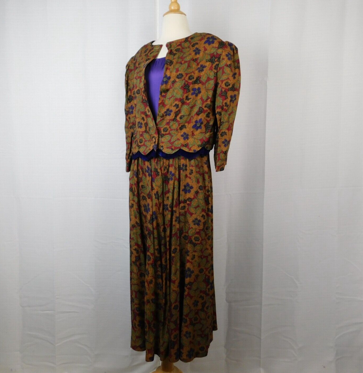Vintage 80s Ultra Dress New York 2pc Midi Dress & Jacket Set – 14, Floral #9729