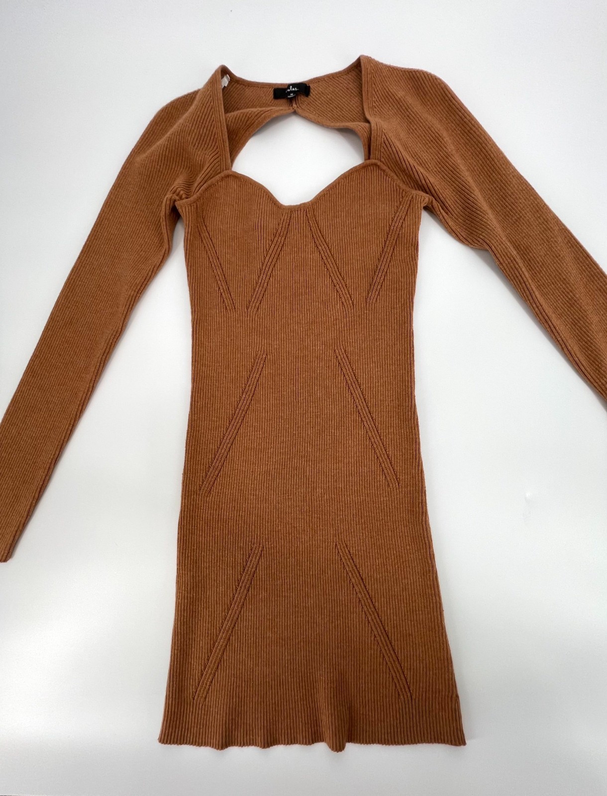 Lulus Bodycon Dress Womens Medium Brown Acrylic Ribbed Knit Casual Everyday Wear