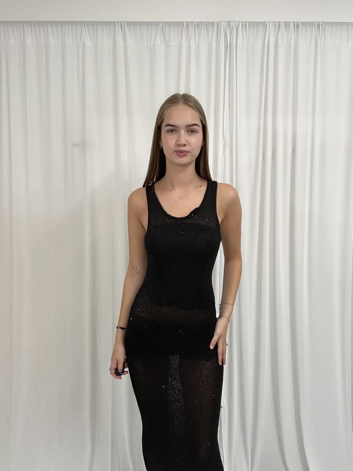 Asta Resort Size XS Natalia Black Maxi Dress with Sequins, Sleeveless Long Dress