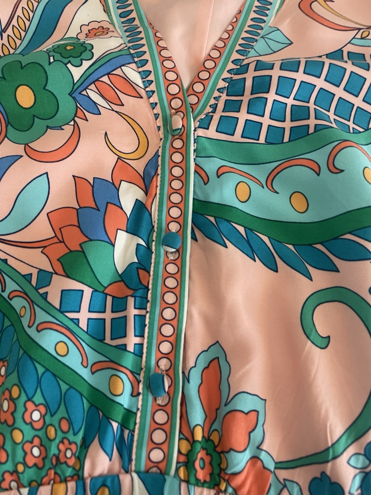 ADRIANNA PAPELL Long Sleeve Retro Print Dress Short Tie Waist Flowy Flouncy 14