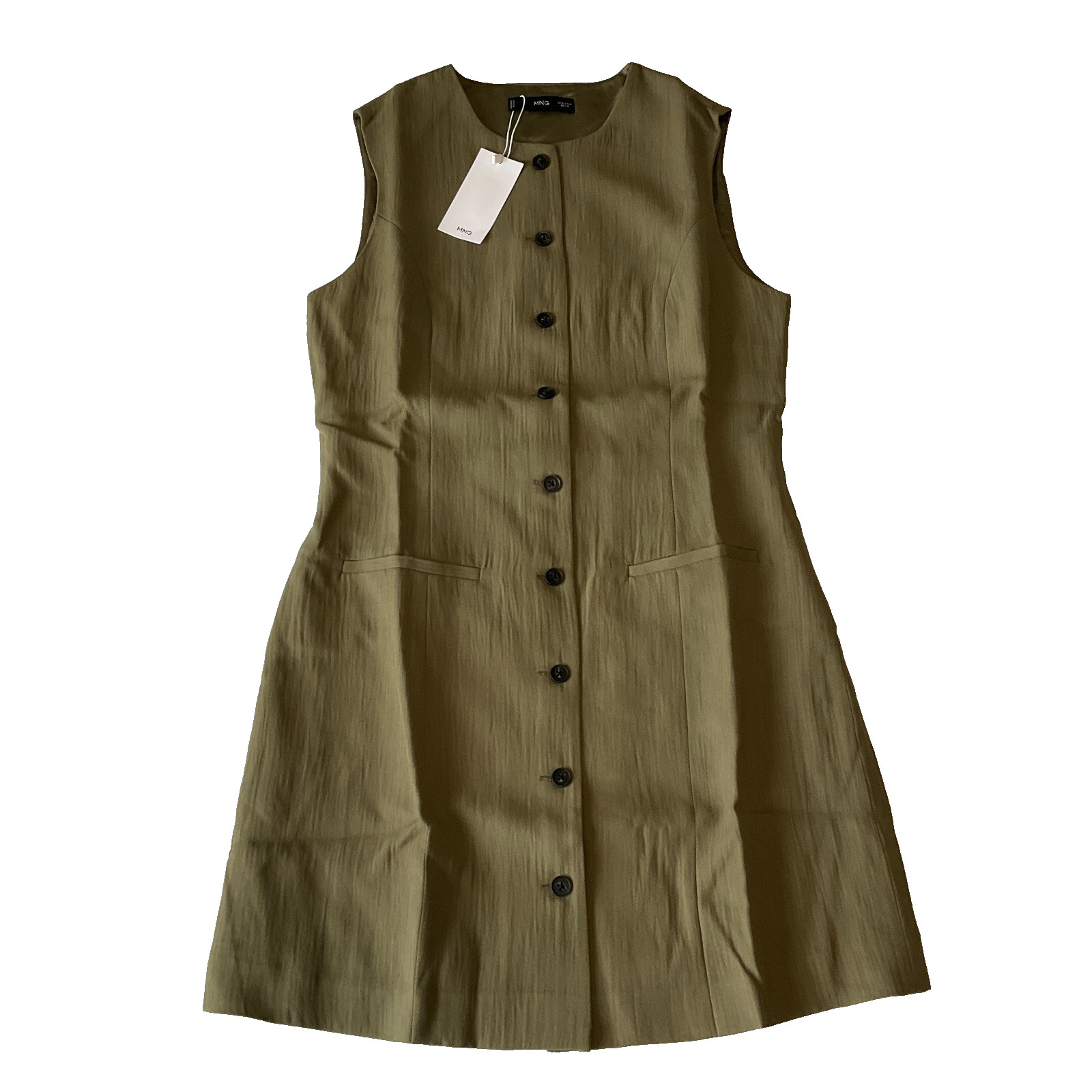 Mango Mng Sleeveless Dress Womens Size M 6 Green Button Front Lined