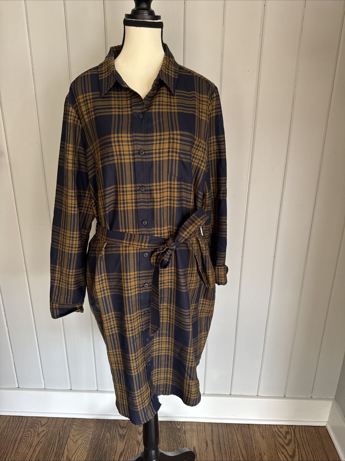 Pendleton Wool Plaid Shirt Dress USA Made XL Belted Button Front Heritage Style