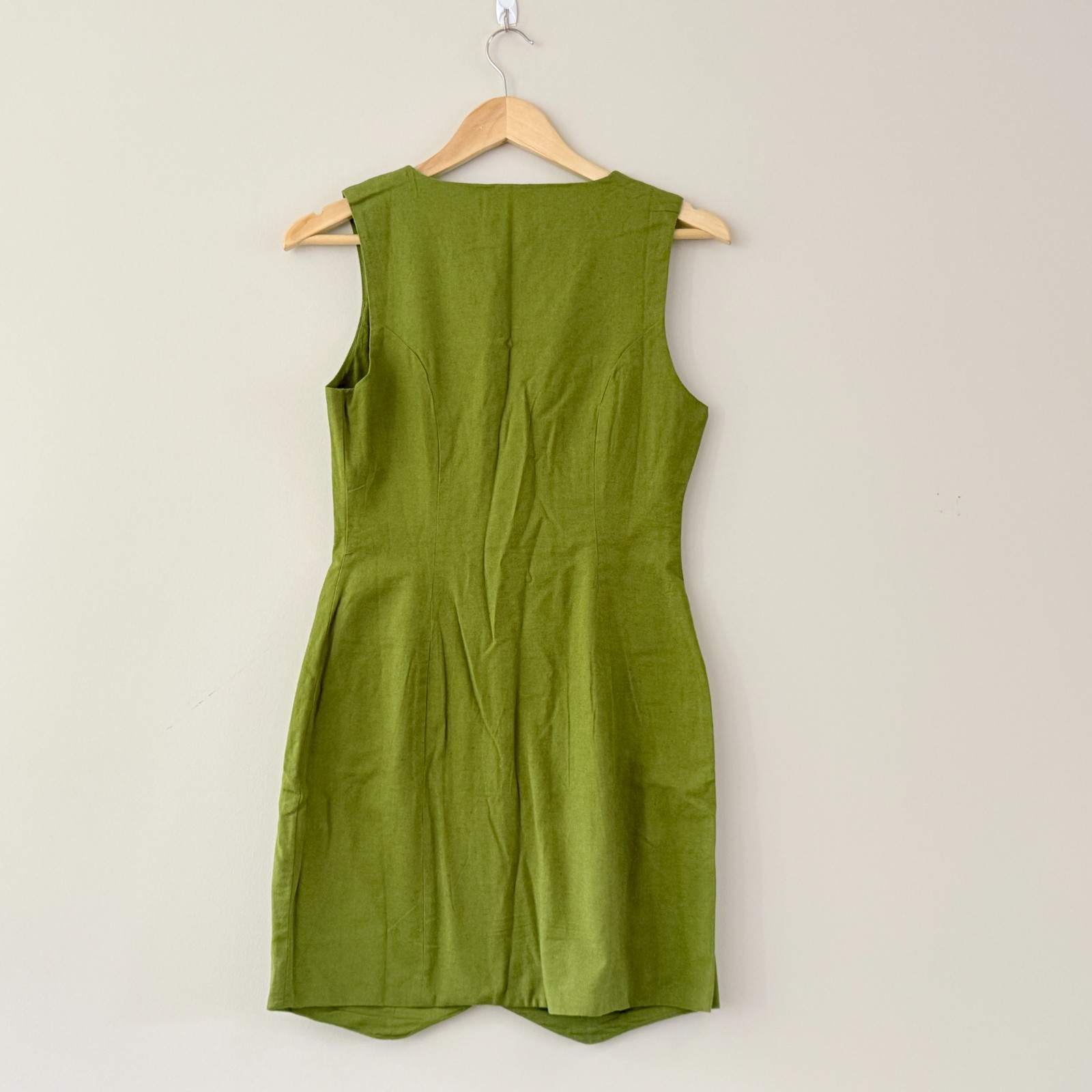 Asos Design Made In India Cotton Linen Green Button Dress
