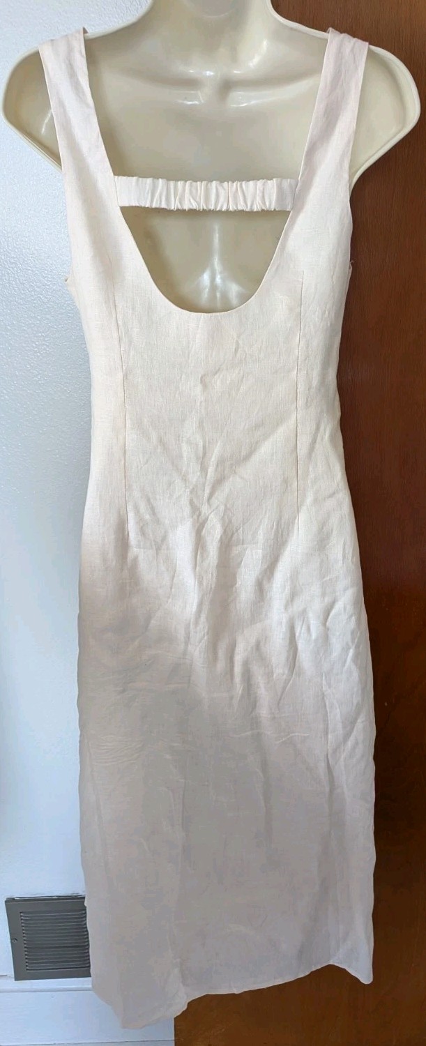 Sancia Midi Dress Linen Button Front Sibella Sleeveless Size XS Light Peach
