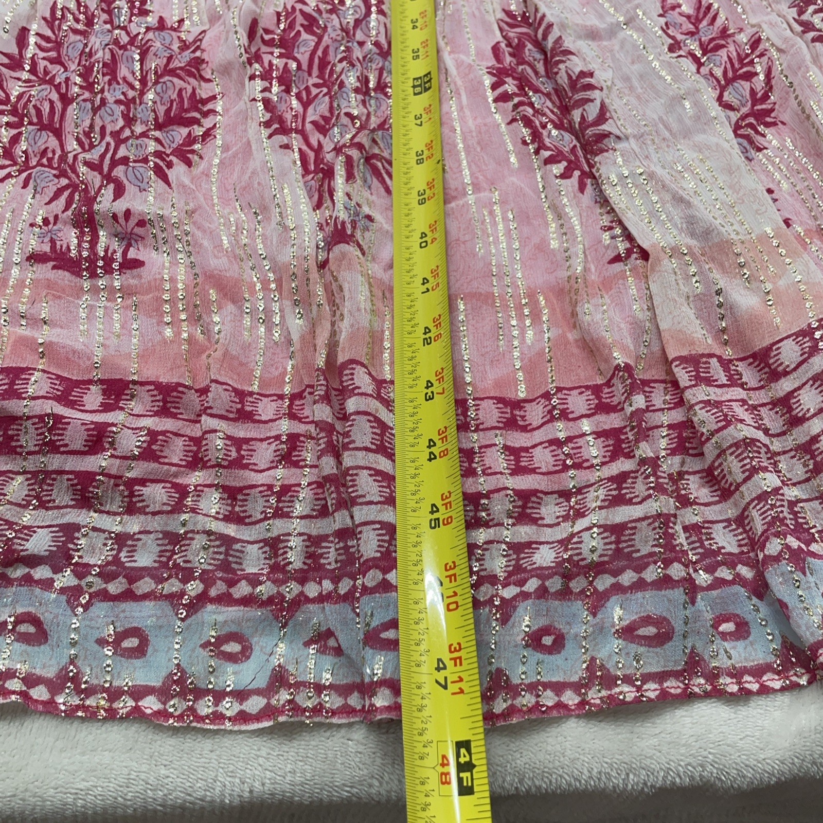 ASH & EDEN Tuckernuck Maxi Dress M Pink Gold Tiered Boho Hippie India Artsy NWT