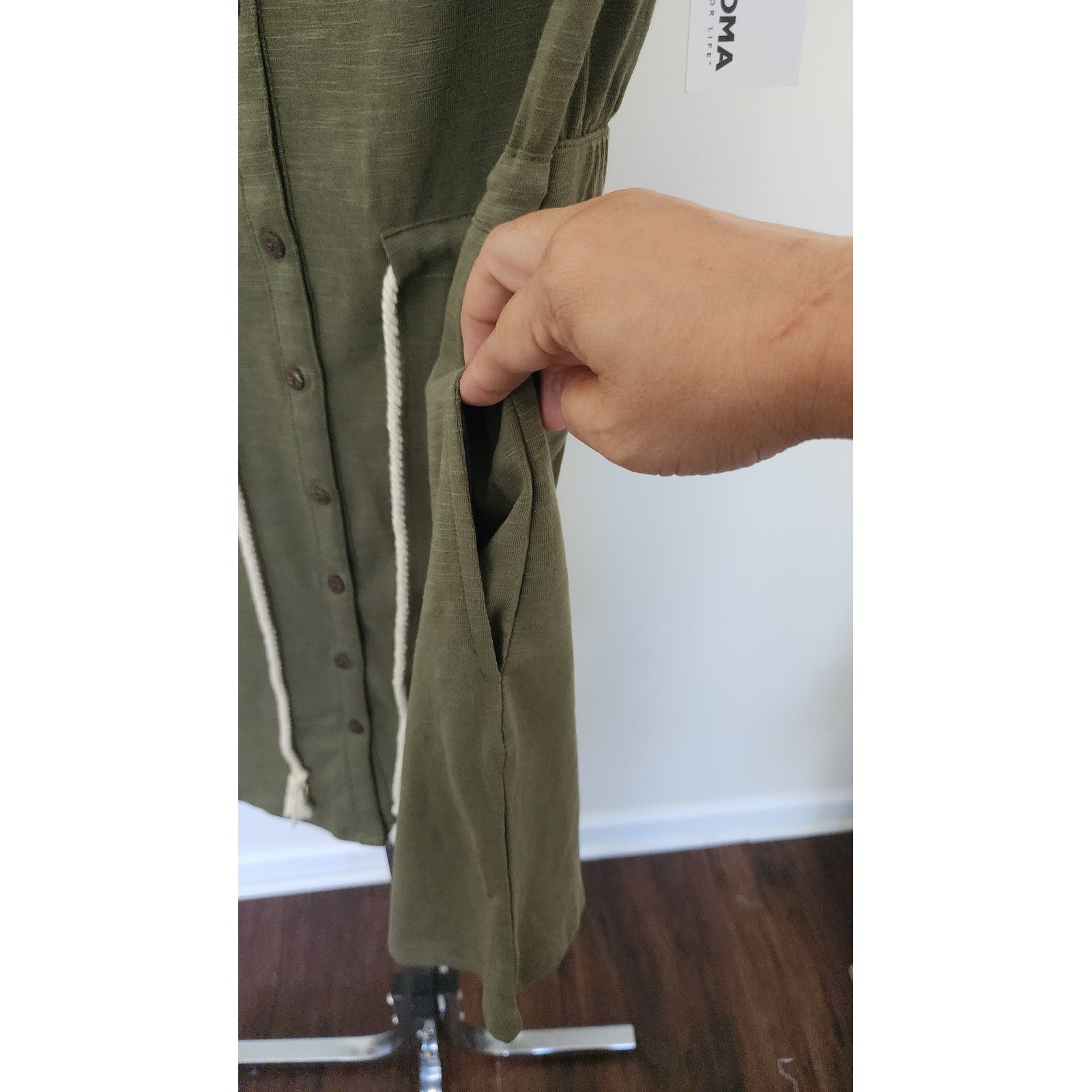 Sonoma Goods For Life Olive Green Button Front Slub Knit T-Shirt Dress Small NWT