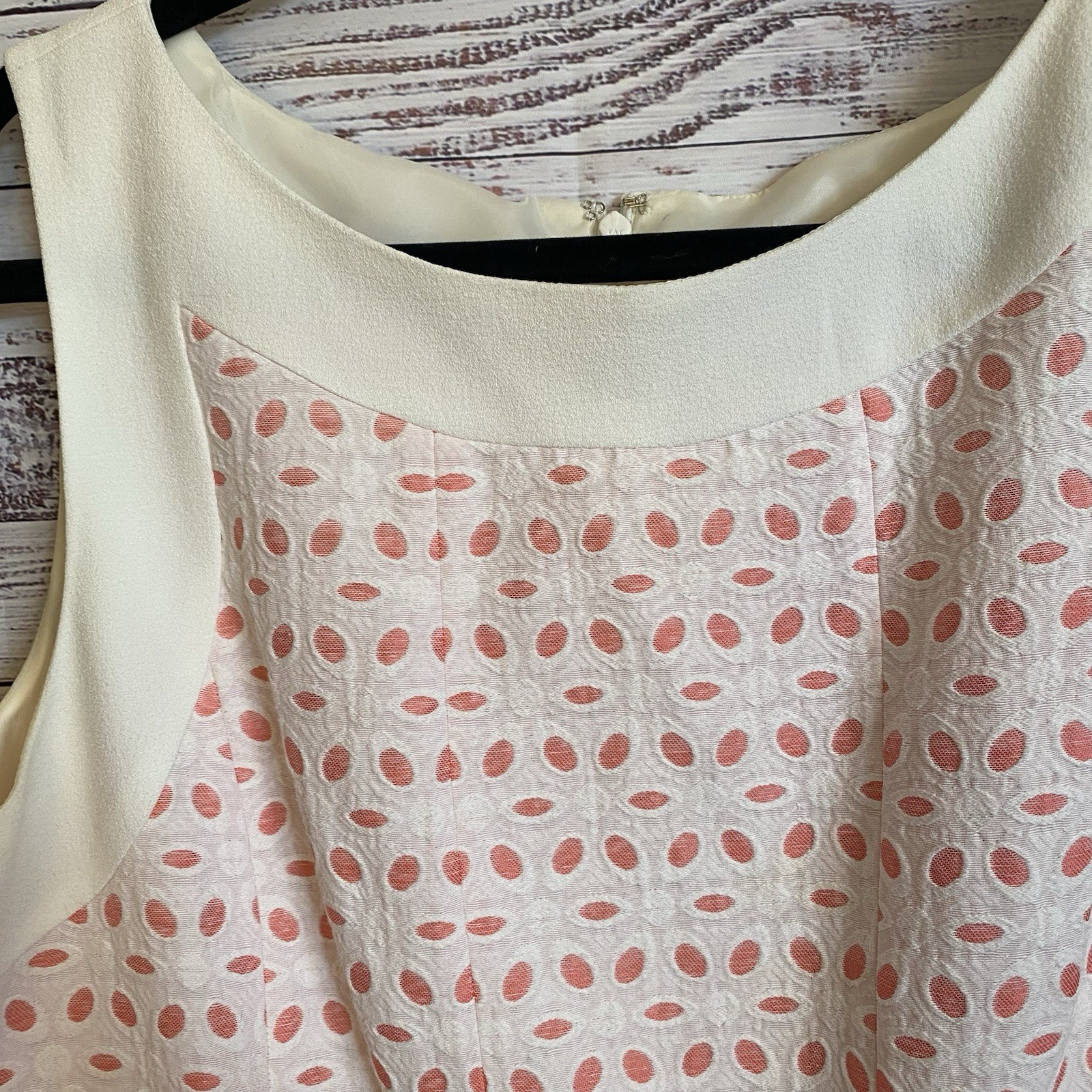 J. Howard Sleeveless Lined Eyelet Over Coral White Midi Dress Pockets Size 16