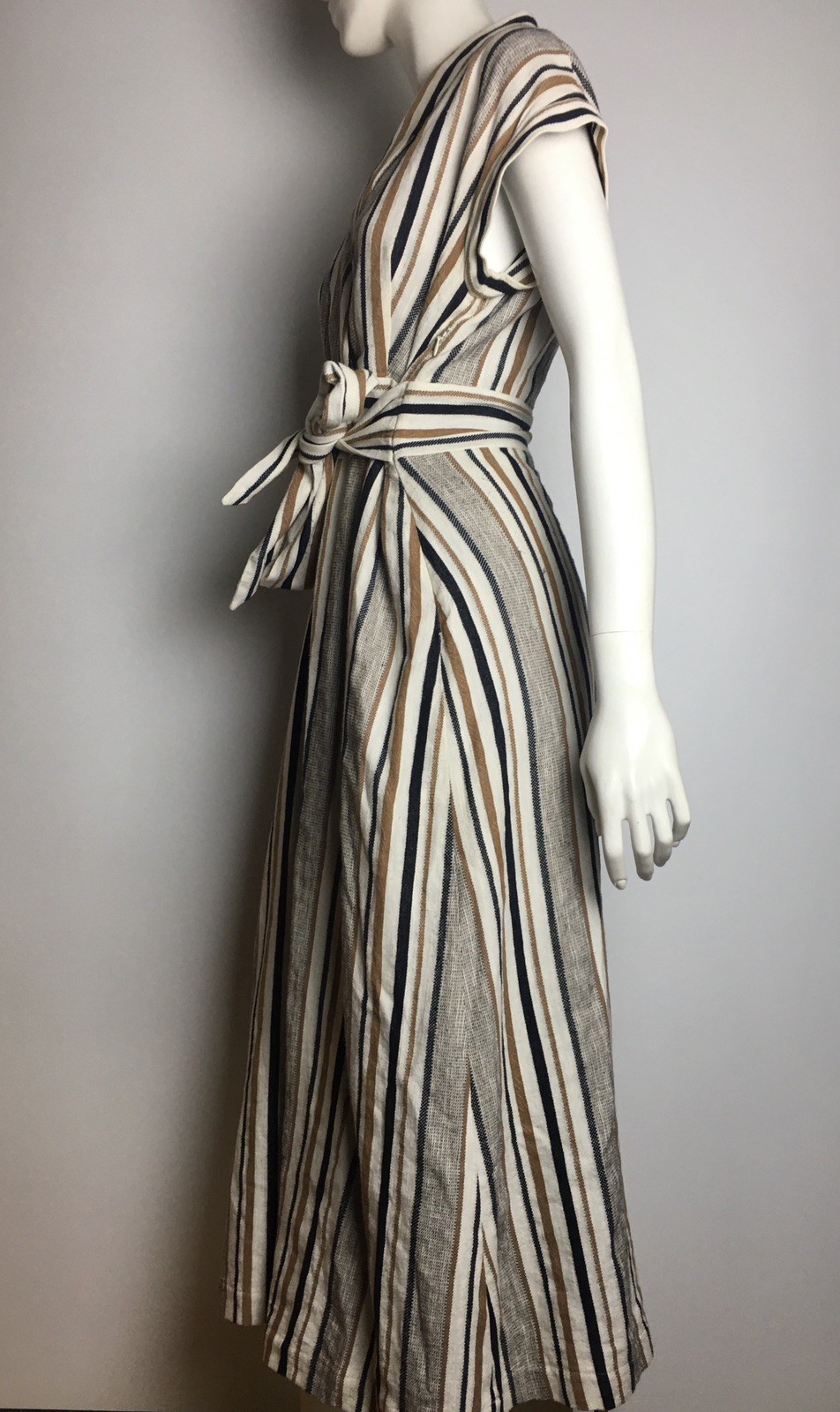 BRORA Striped Wrap Maxi Belted Dress Cotton Linen Blend UK 12