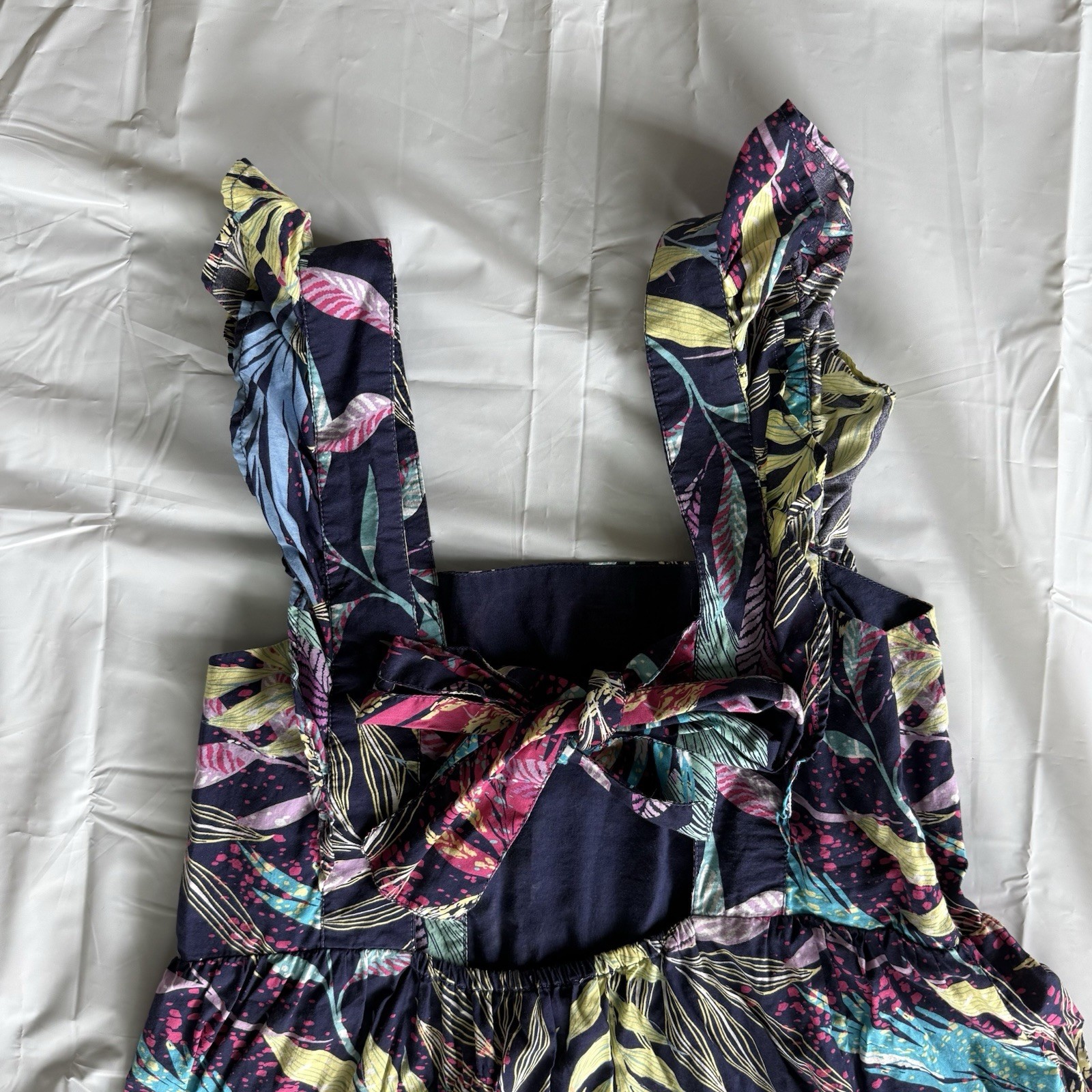 🏖️ Beach Lunch Lounge Maxi Dress Womens Medium Tropical Print Cotton Tie Back