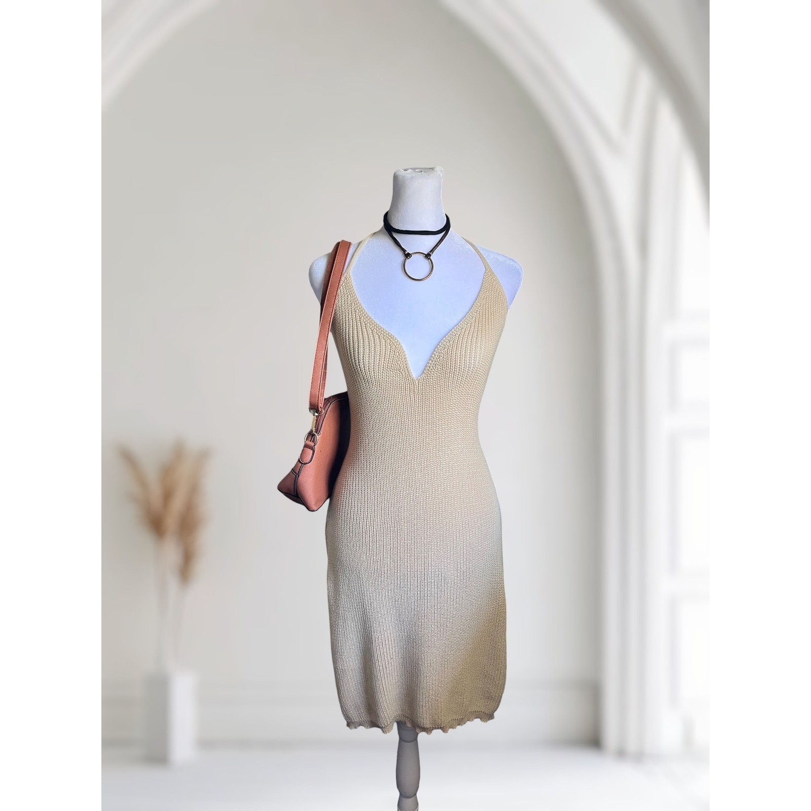 SHEIN Curve 3XL Knit Halter Mini Dress with Open Back Detail
