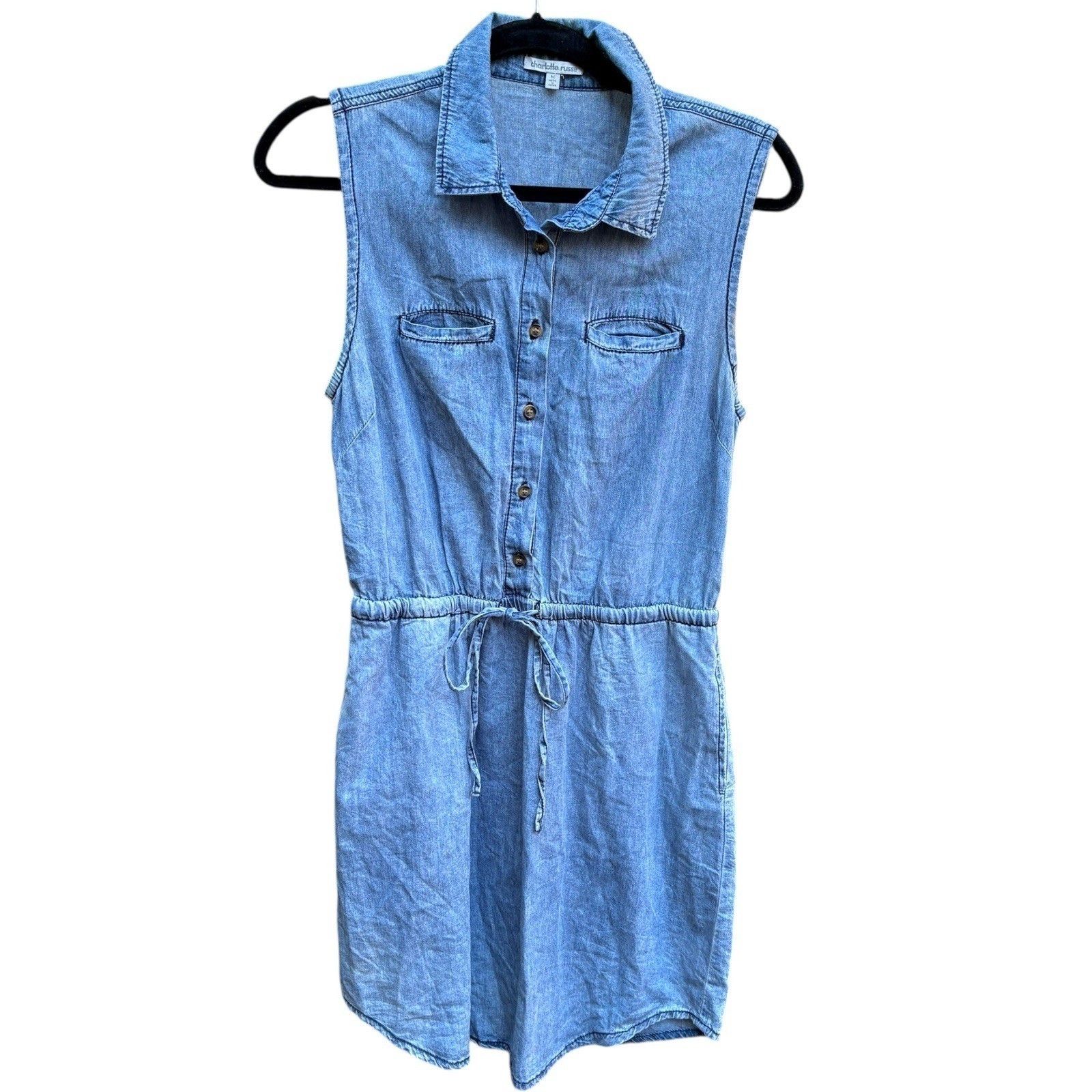 Womens Medium Dress Light Blue Chambray Casual Minimalist Cowgirl Western Rodeo