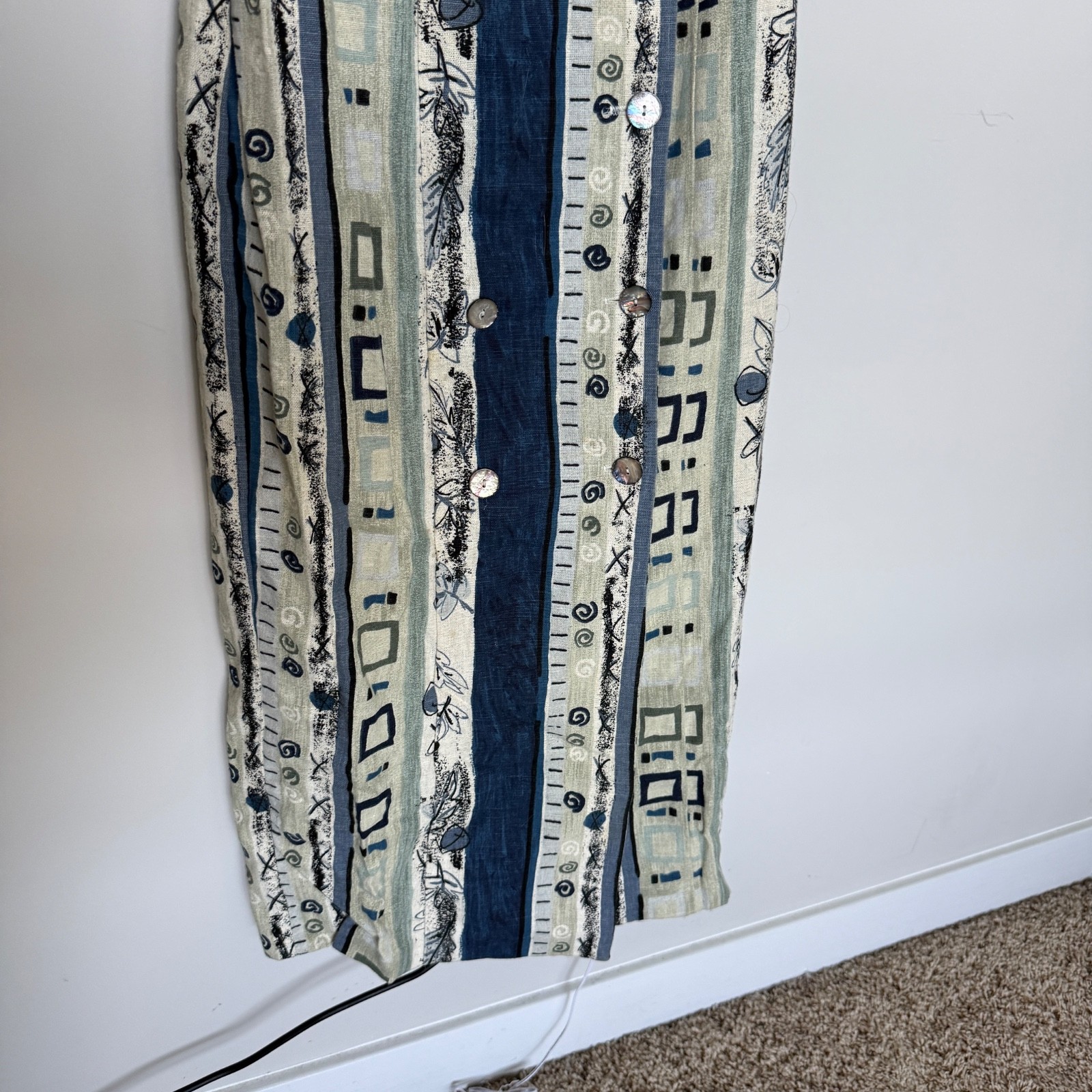 Vintage Knapp Studio Linen Maxi Dress Size 7 Button Down Retro Art to Wear 90s