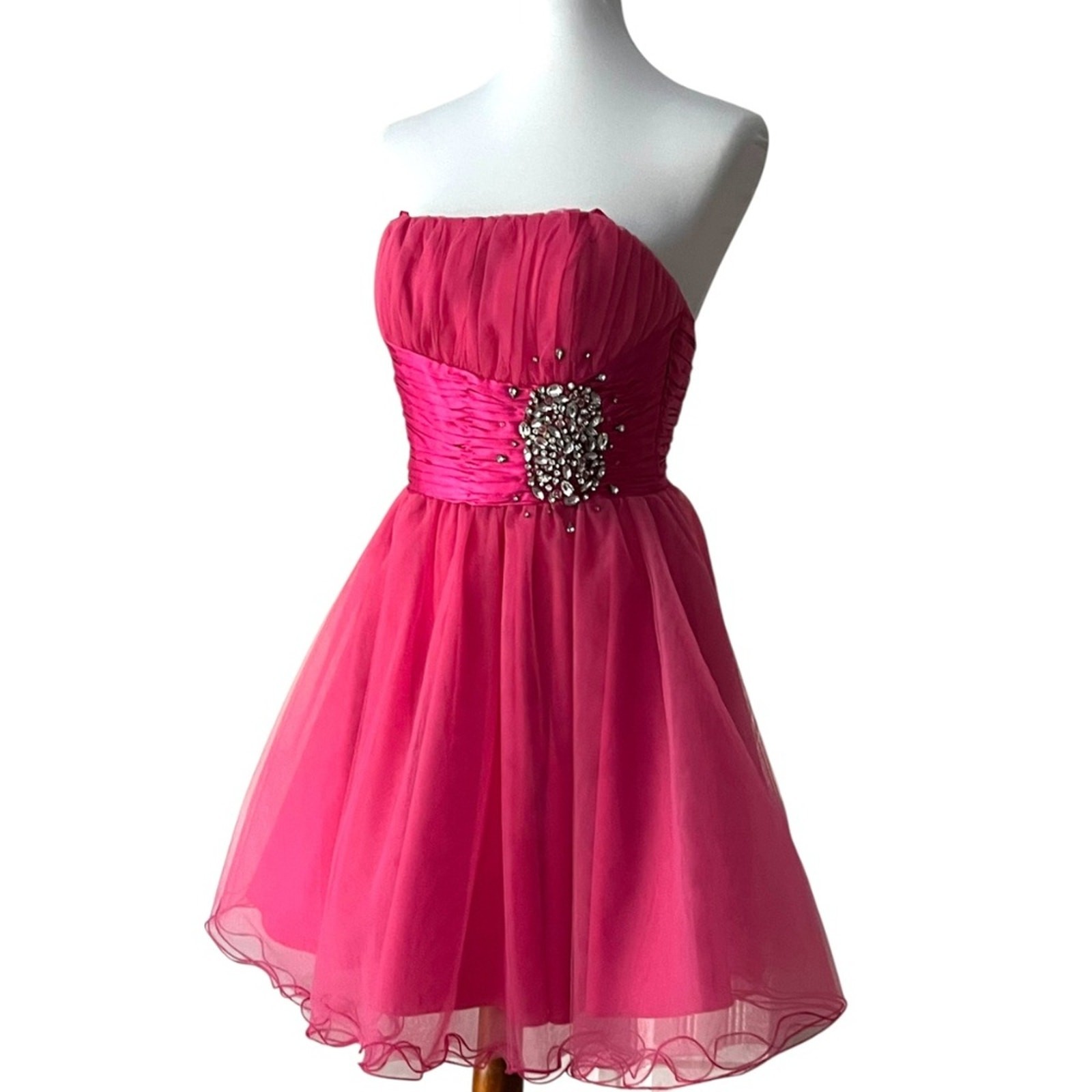 Formal Dress Small Strapless 50s Mini Homecoming Pink Retro Jewel Barbiecore
