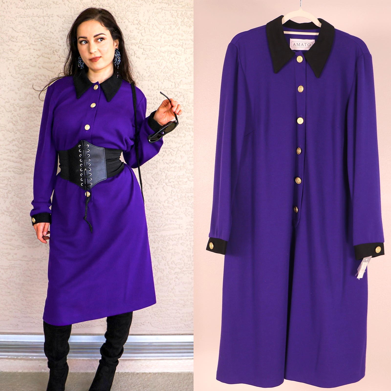 Vintage 80’s Amato Purple Midi Dress Deadstock – Power Witch Vibes
