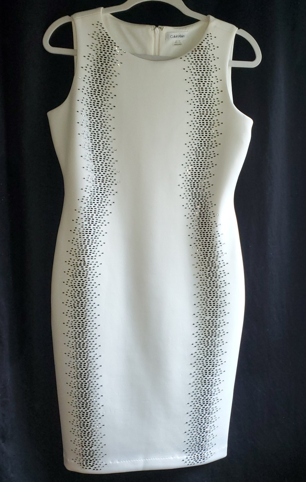 Calvin Klein Cream Sheath Dress 8P Sleeveless Round Neck Beaded Sequin