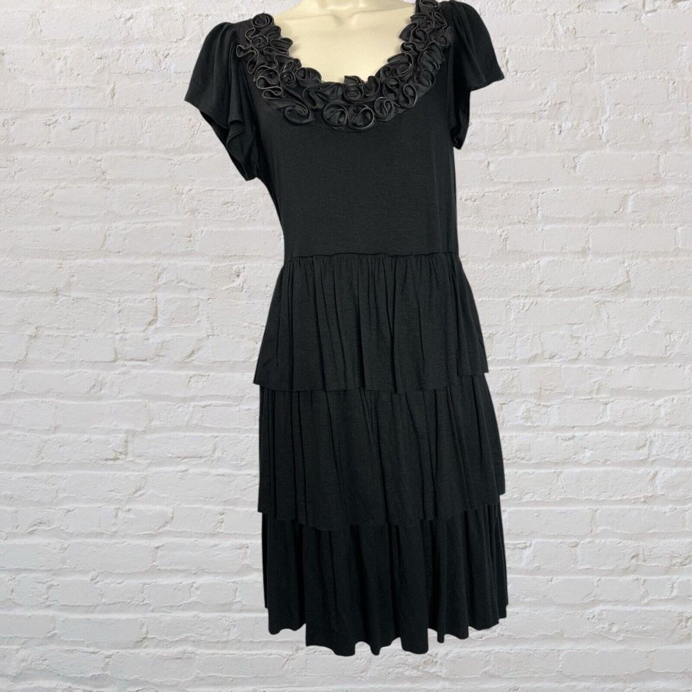 Black Rosette Neck Tiered Short Sleeve Dress Size L Juniors Whimsigoth