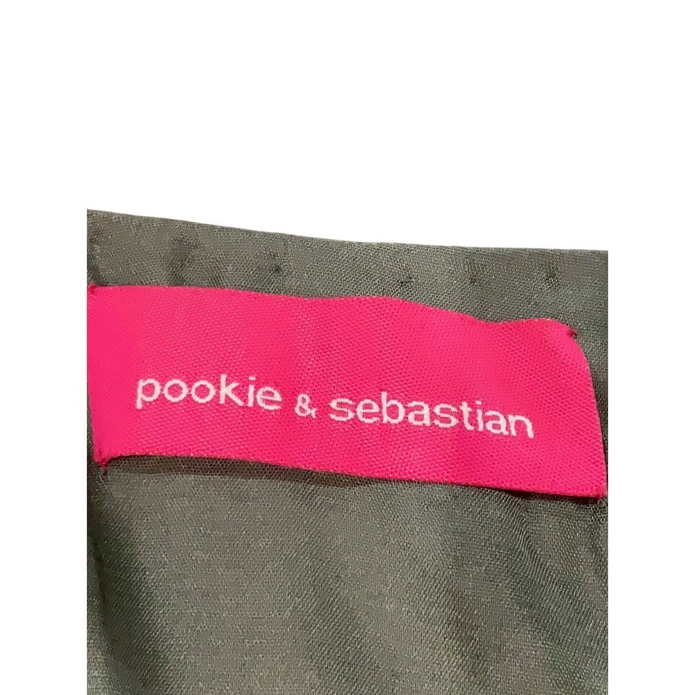 Pookie & Sebastian Silk Illusion Breaded Midi Cocktail Dress Size S Olive Green