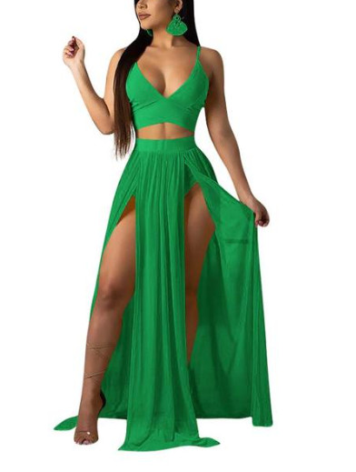 Crop Top High Side Split & Romper Skirt.