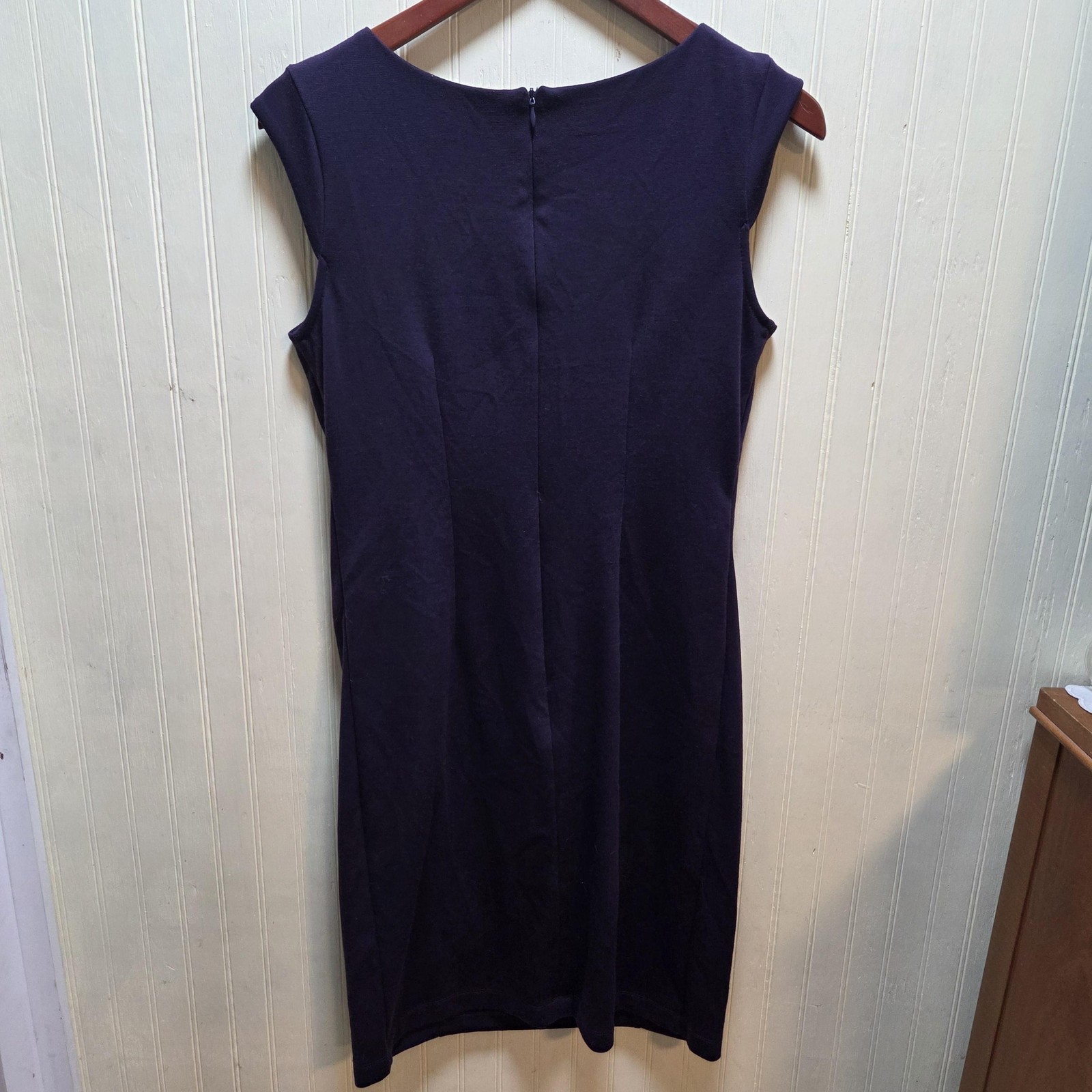 AA Studio Dress Womens 6 Purple Solid Sleeveless Boat Neck Bow Sheath Knee