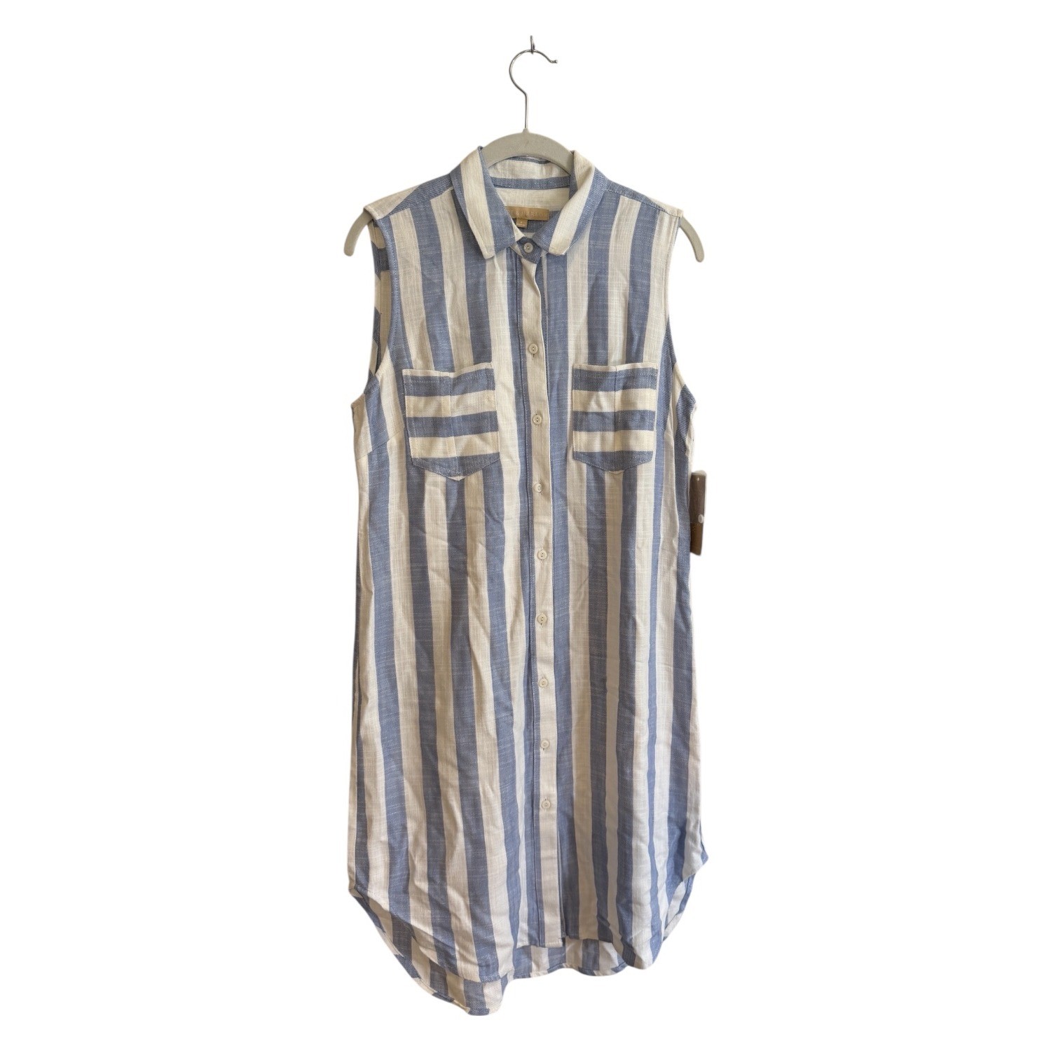 Hope & Harlow Sleeveless Striped Shirtdress Women 8 Blue Ivory NEW Coastal Beach