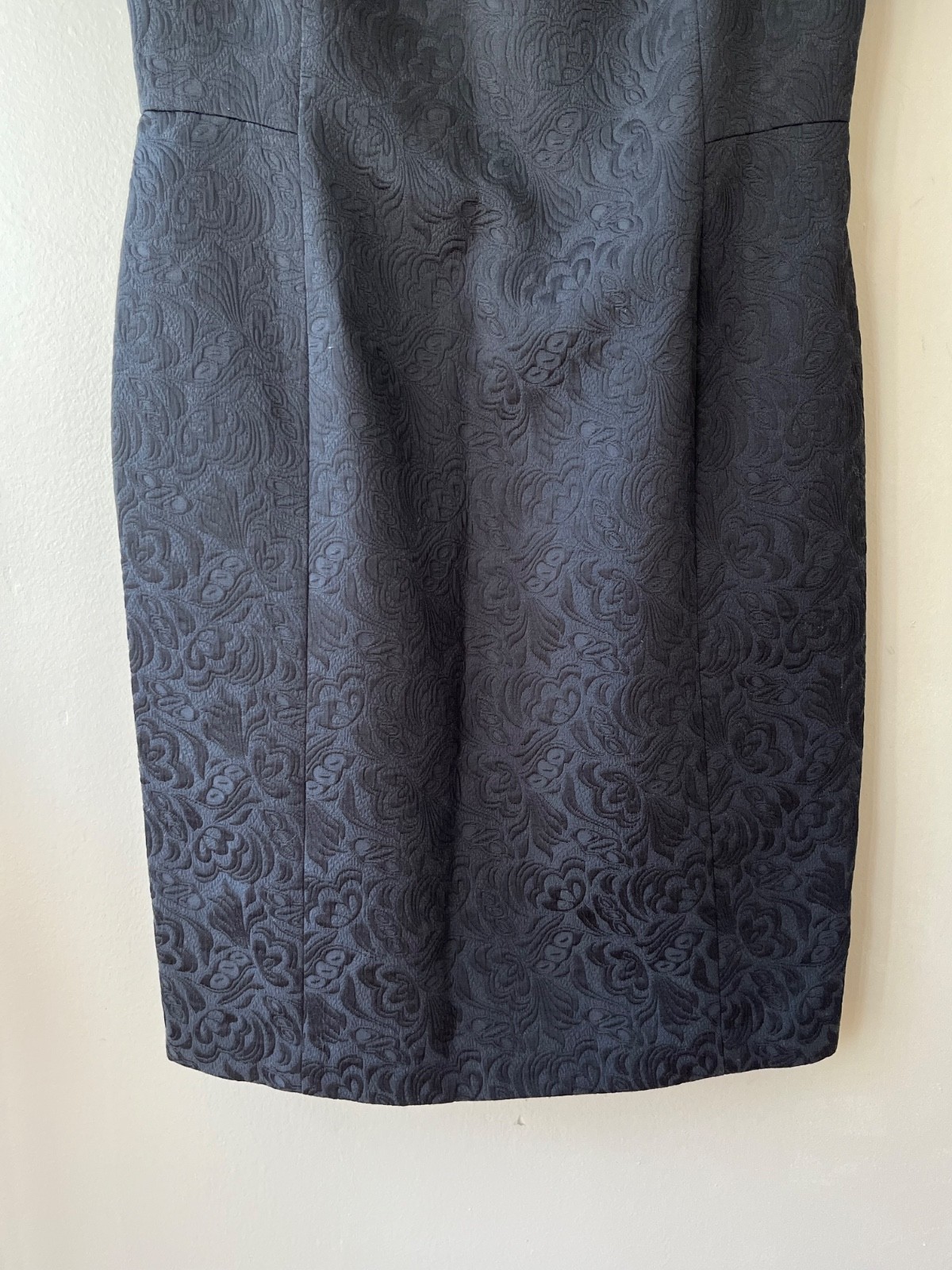 Talbots Sz 12 Black Brocade Flutter Sleeve Back Zip Midi Lined Dress