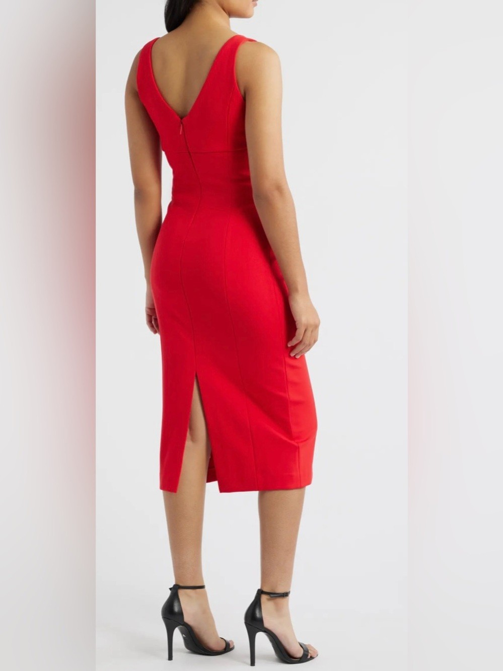 Spanx Sleeveless V-Neckline Ponte Midi Dress NWT Red Size M $178