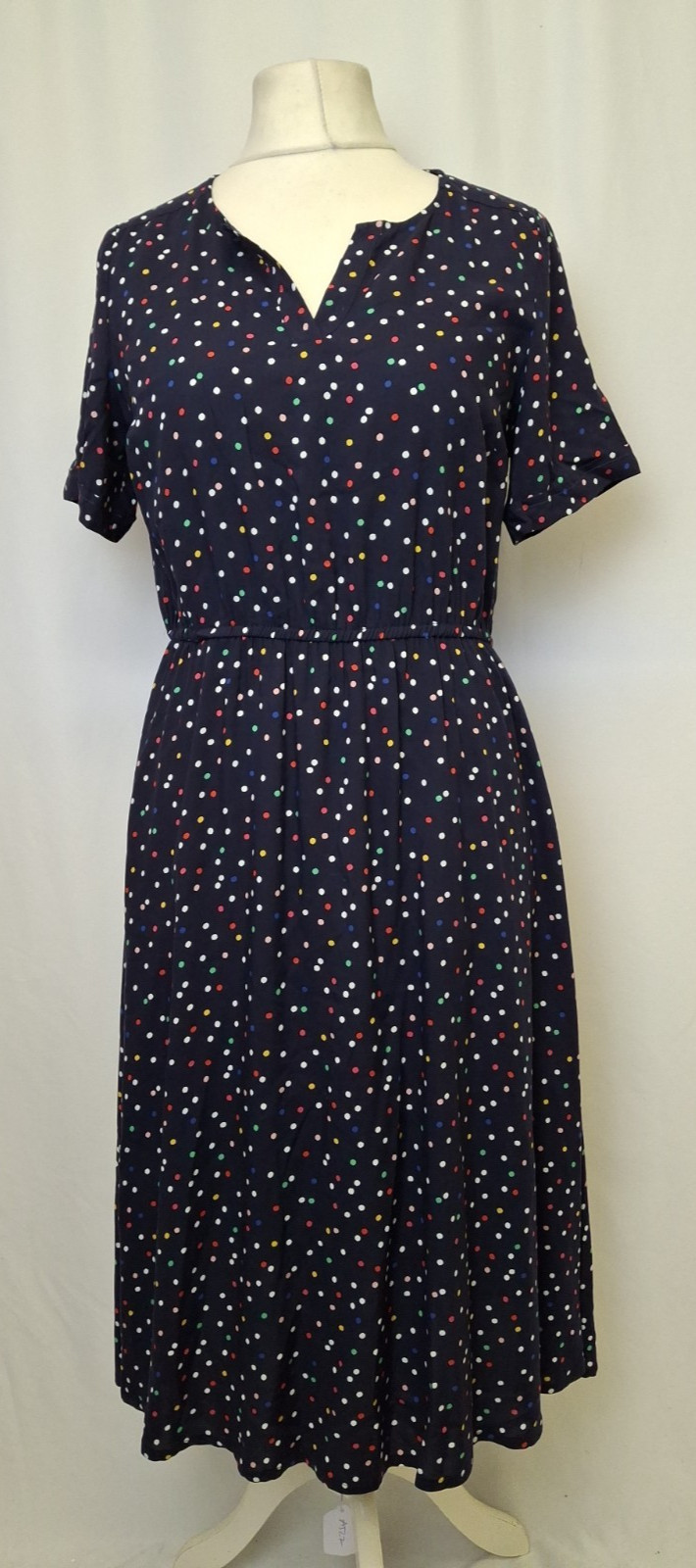 JOULES Lightweight Women’s Dress UK12 Short Sleeve Midi Blue Polka Dot E5321