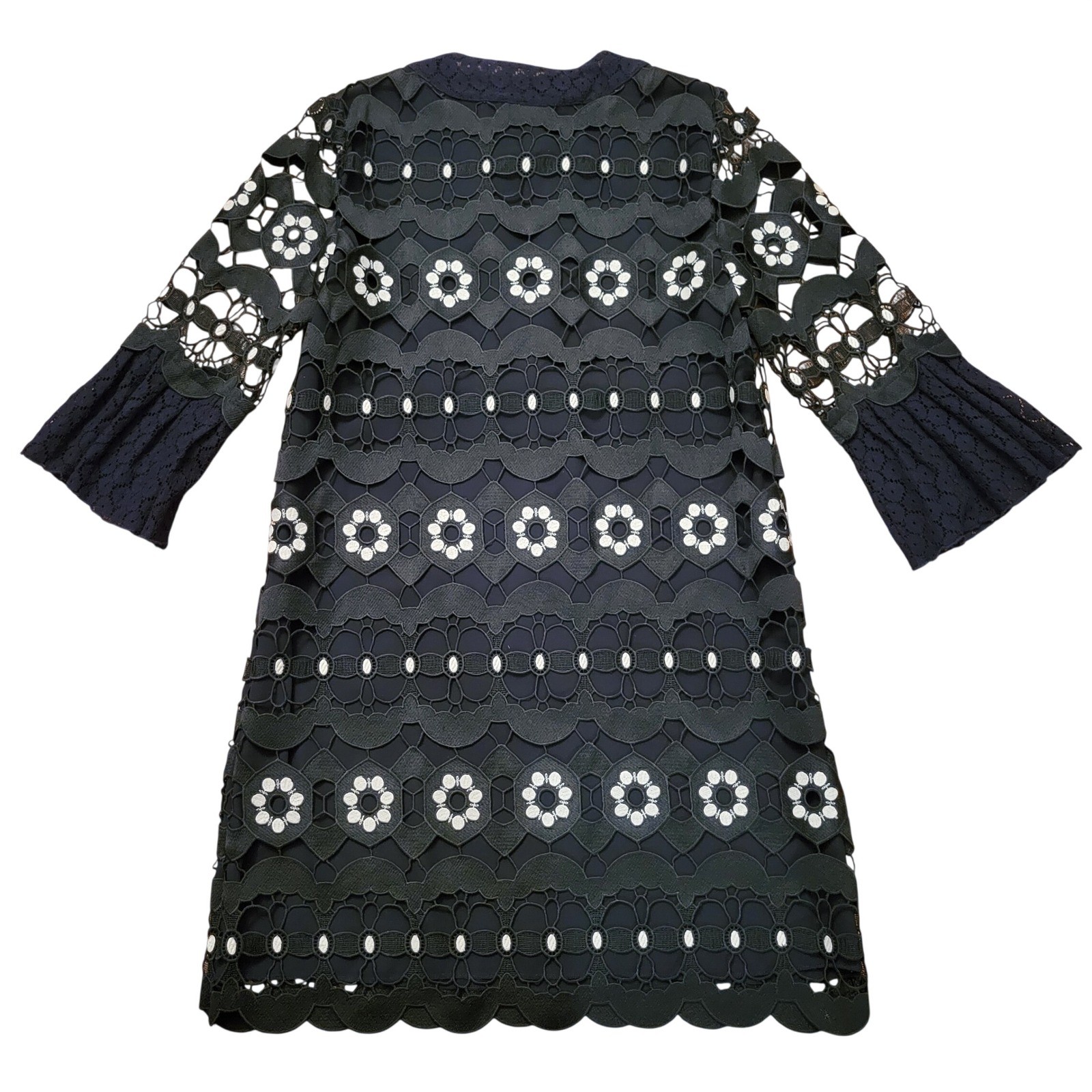 Anna Sui Black Lace Floral Embroidered Shift Dress Bell Sleeve 6 Whimsigoth