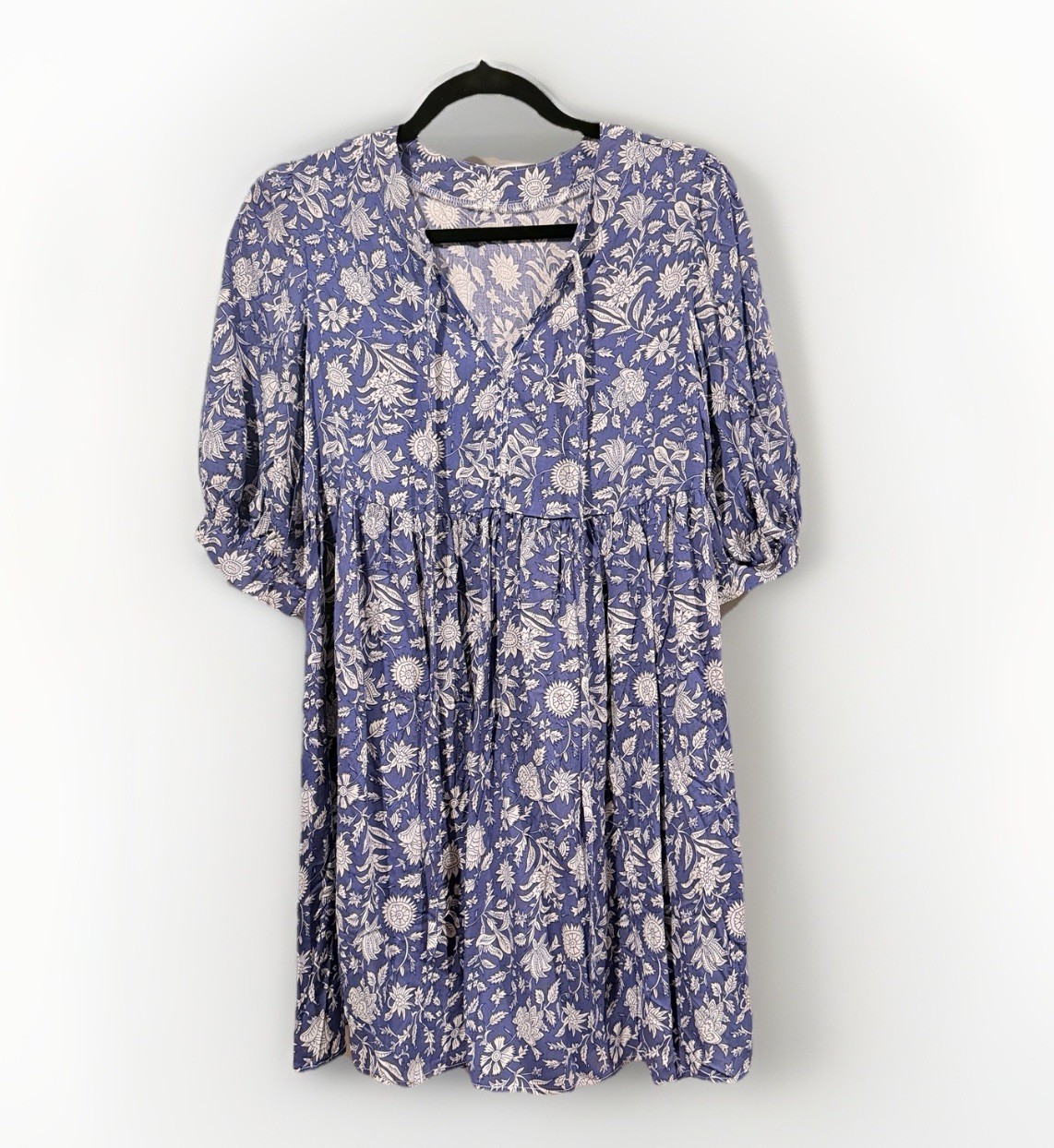 CUPSHE Blue Floral Puff Sleeve Mini Dress XS NWT Babydoll Boho CAA05A4B079TC