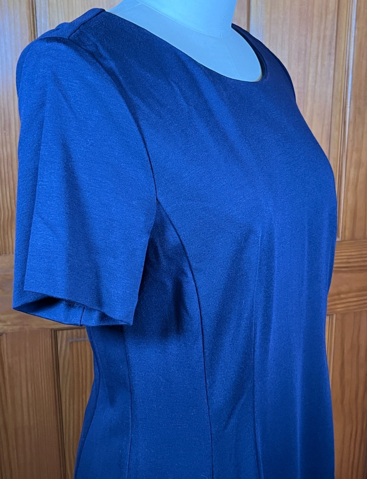 Talbots NEW Navy Blue Short Sleeve Dress Size 12 Rayon Blend Soft Back Zip