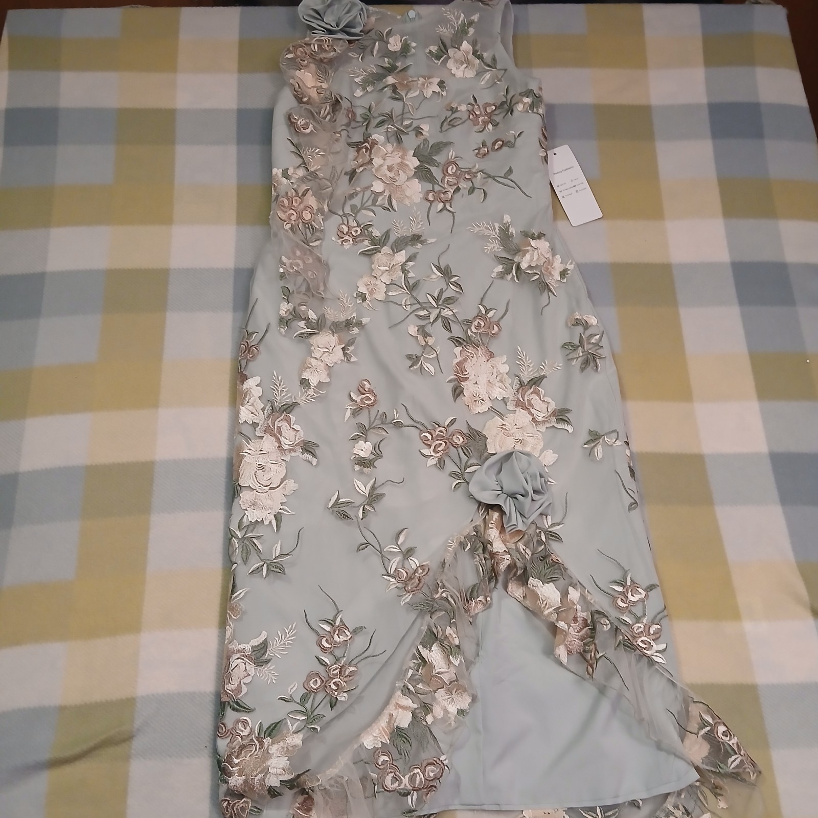 wear your love dress sage/light blue floral embroidered dress featuring elegant