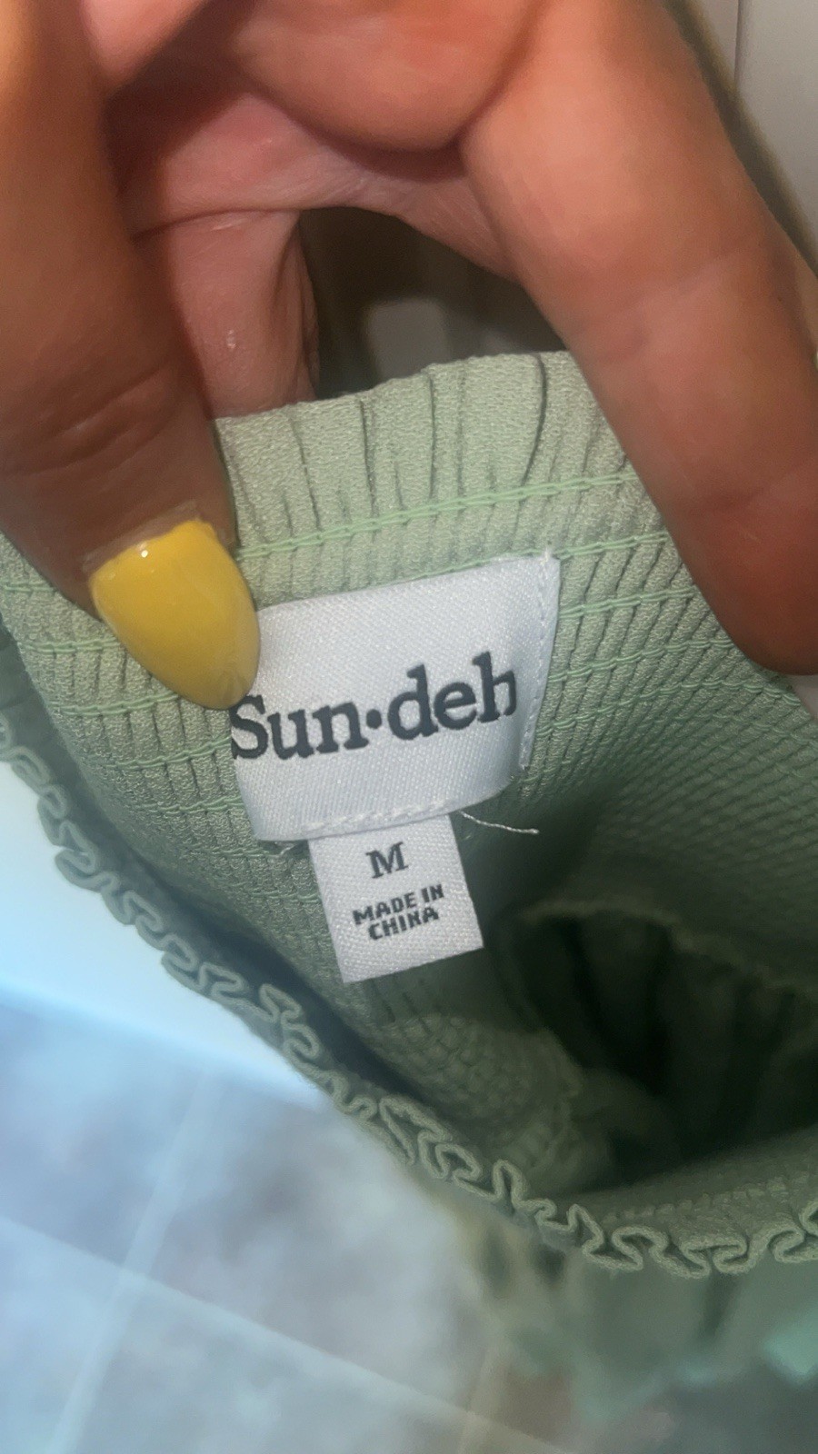 Sun-deh Sage Green Smocked Puff Sleeve Mini Dress Size Medium Cottagecore