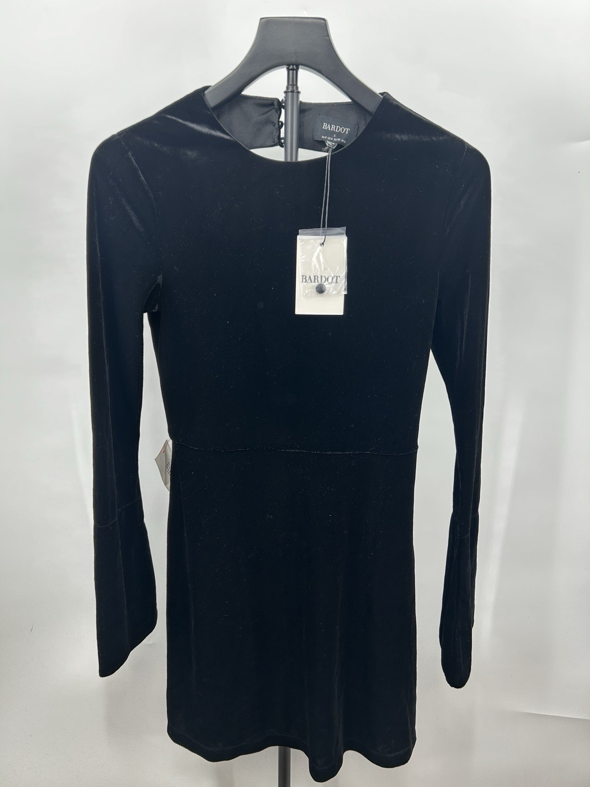 Bardot Kasra Woman’s Black velour bell-sleeve mini dress velvet Size S