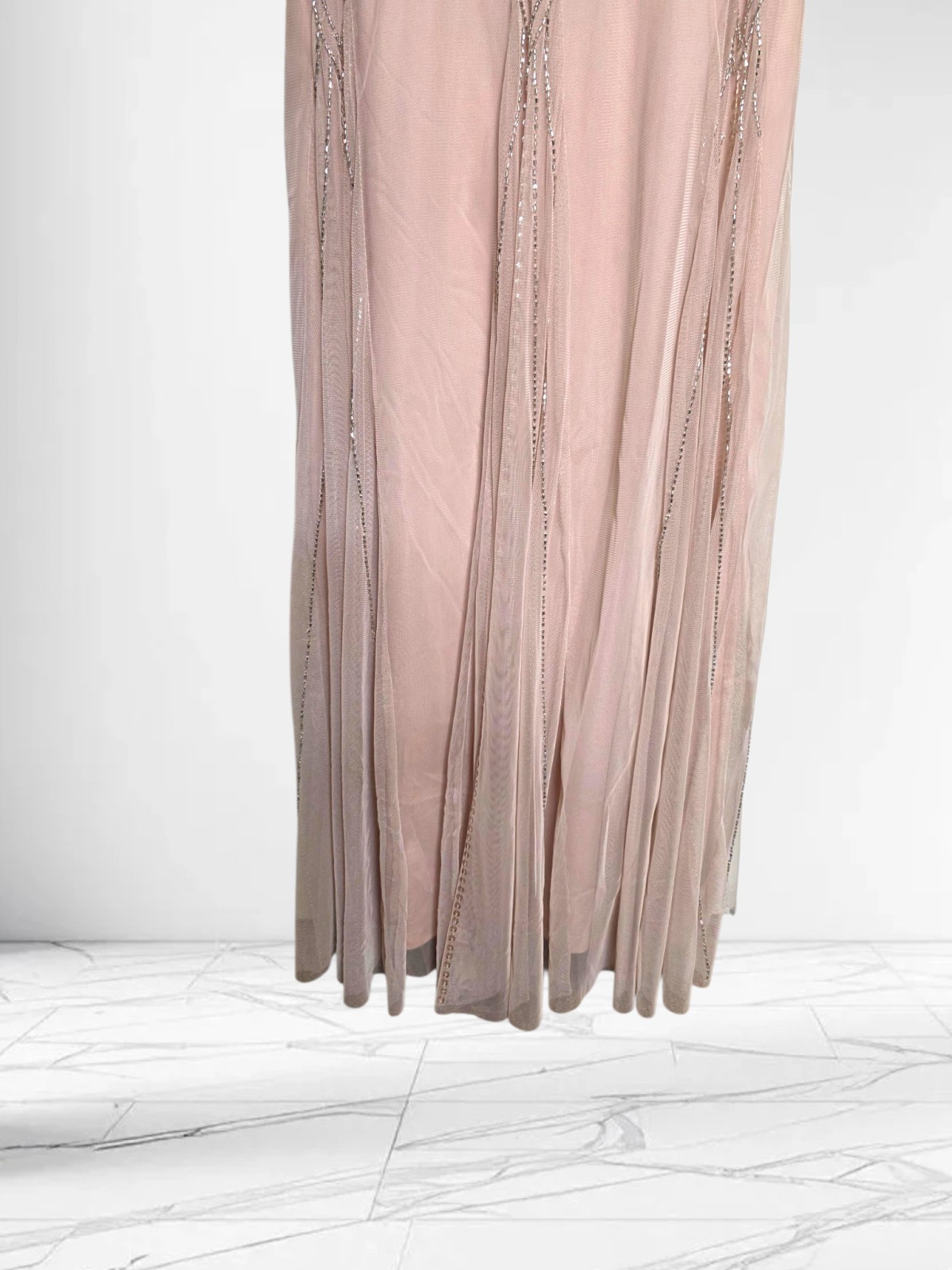 Monsoon Elizabeth Maxi floor length dress Dusky Pink Size 12 Sequin beads 20s