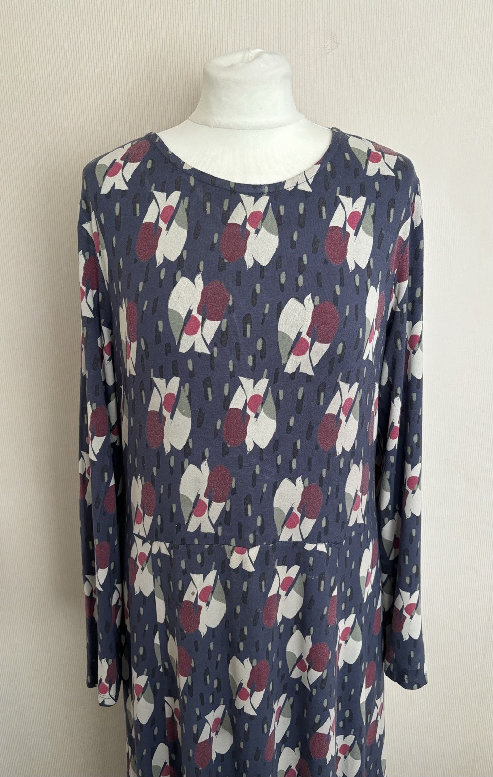 FAB White Stuff Blue Multicolour Dove Bird Print Madeline Midi Dress Size 16 VGC