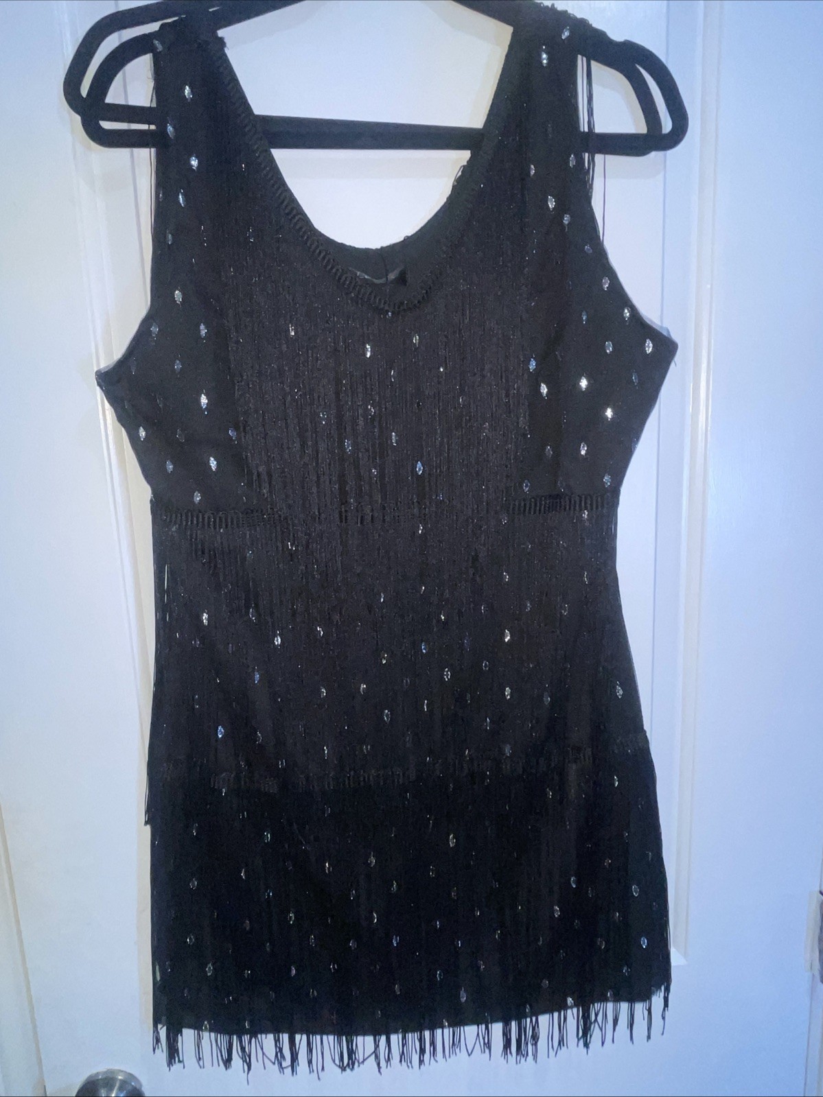 Black Fringe Sequin Flapper Dress 1920s Gatsby Style (maybe) Size M See Picture